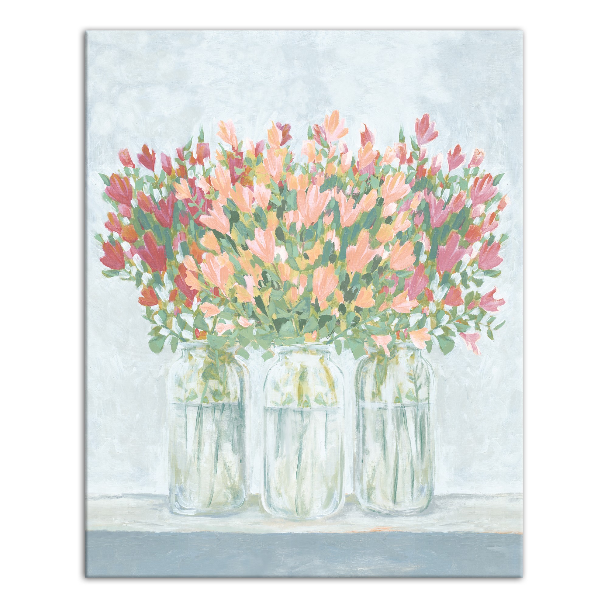 Floral Jar Trio 24x30 Canvas Wall Art