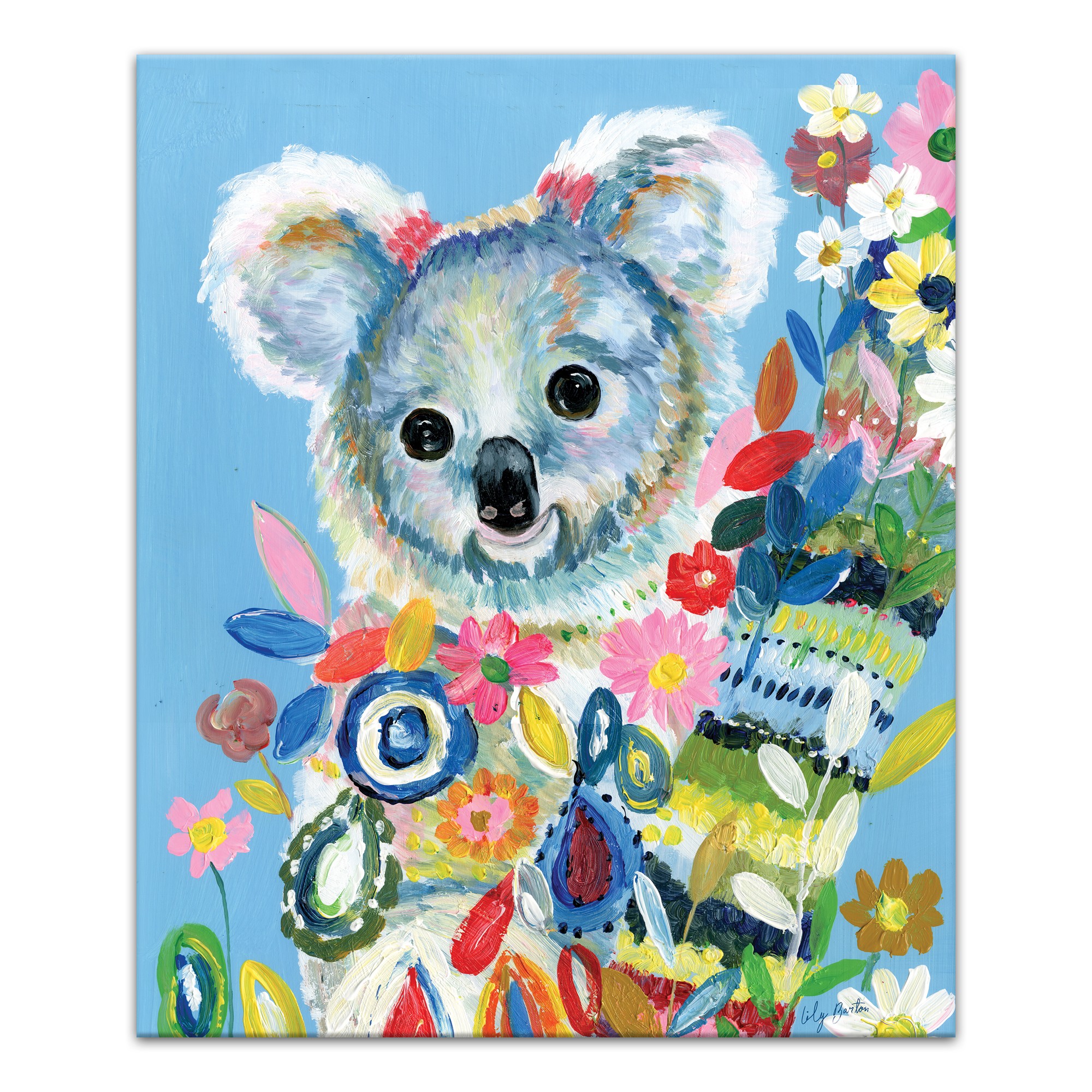 Bright Floral Koala by Lilly Barton 20x24 Canvas Wall Art