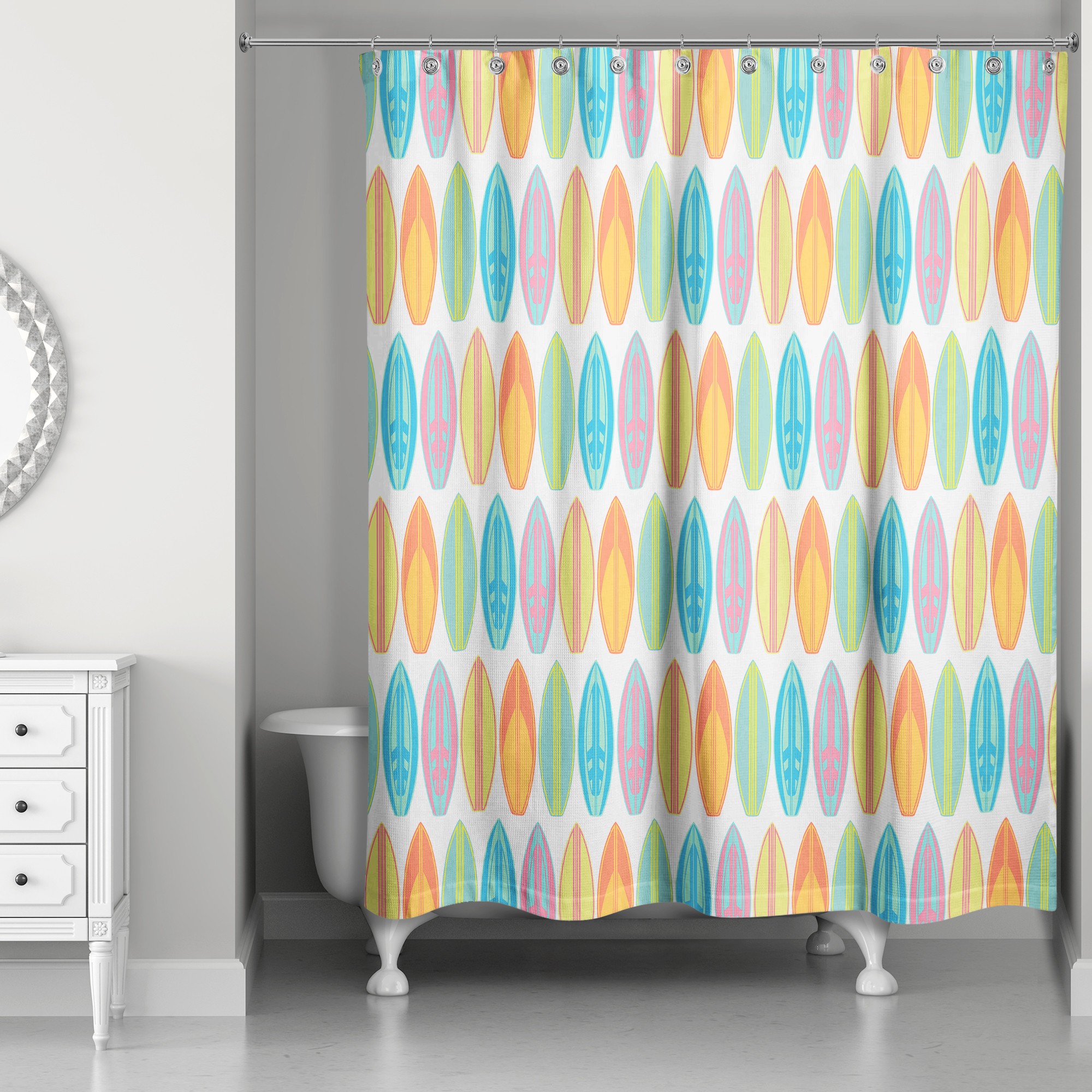 Surfboard Pattern 71x74 Shower Curtain