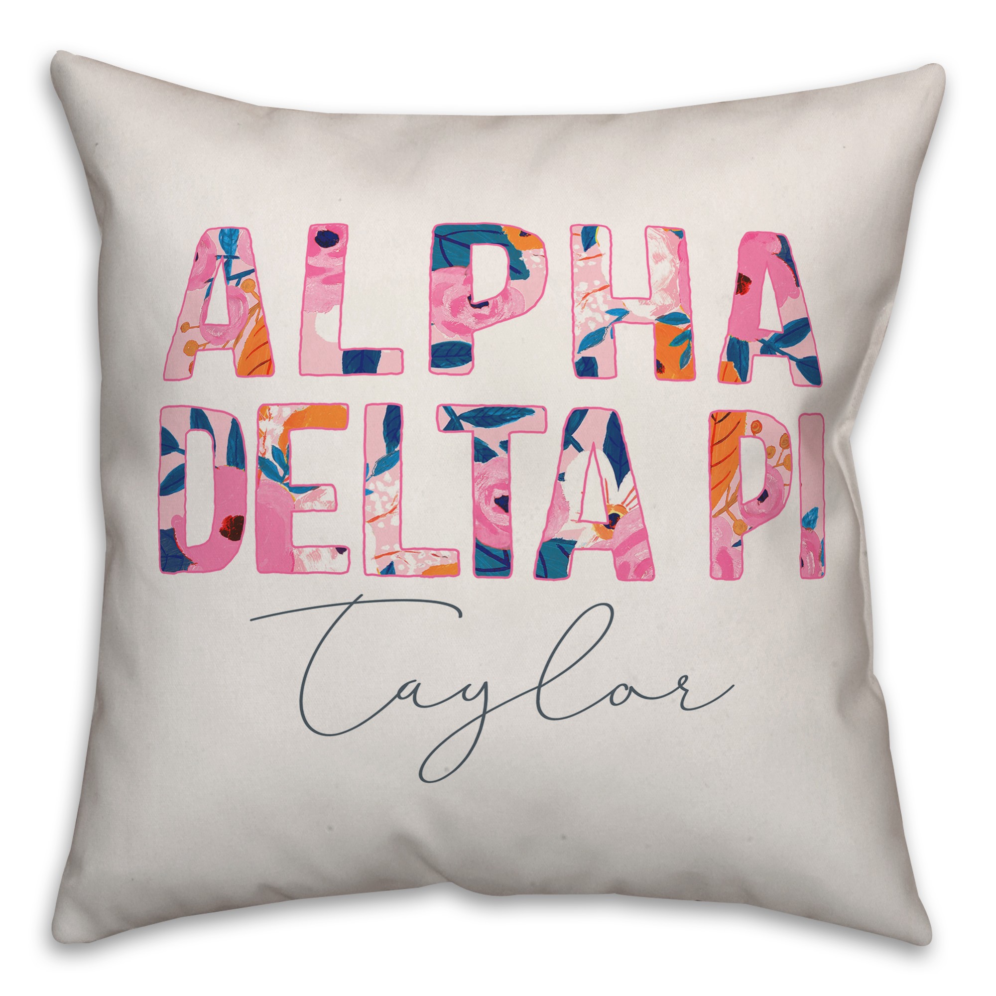 Bright Florals - Alpha Delta Pi 18x18 Personalized Spun Poly Pillow