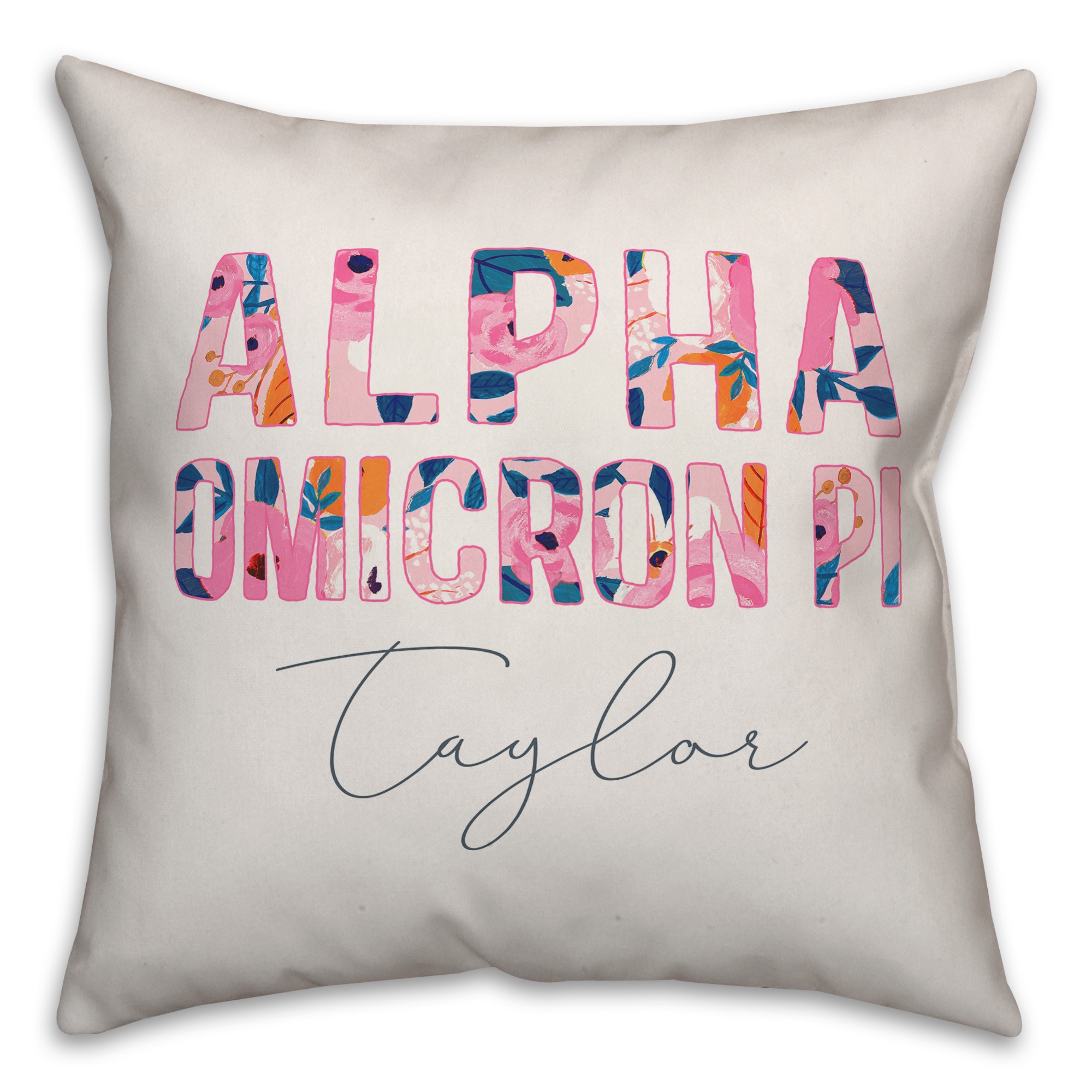 Bright Florals - Alpha Omicron Pi 18x18 Personalized Spun Poly Pillow
