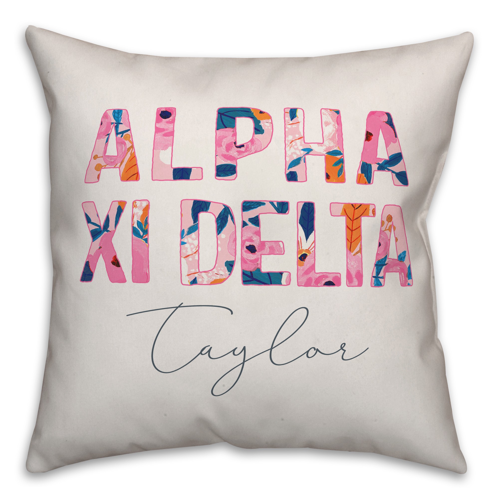 Bright Florals - Alpha Xi Delta 18x18 Personalized Spun Poly Pillow