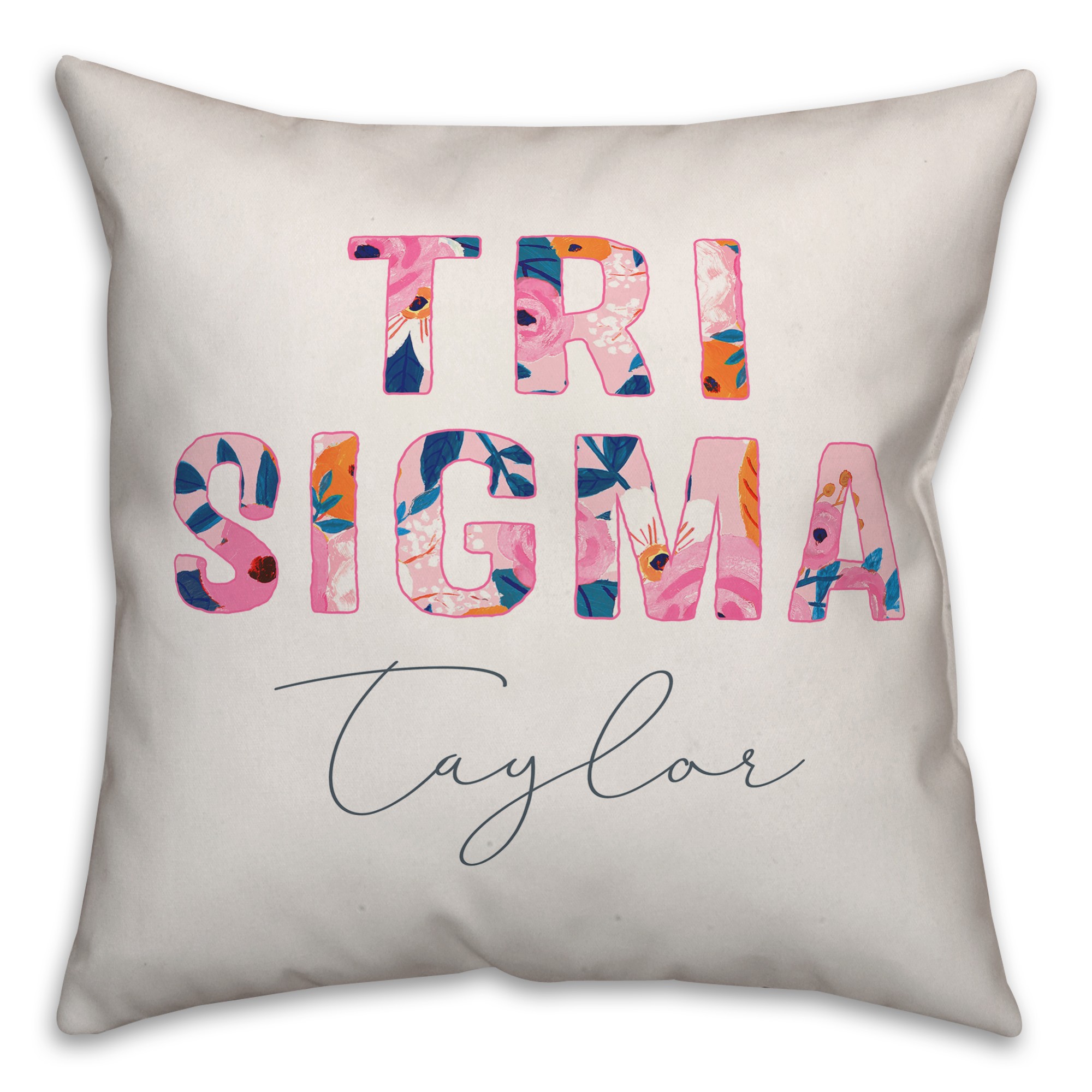 Bright Florals - Sigma Sigma Sigma 18x18 Personalized Spun Poly Pillow