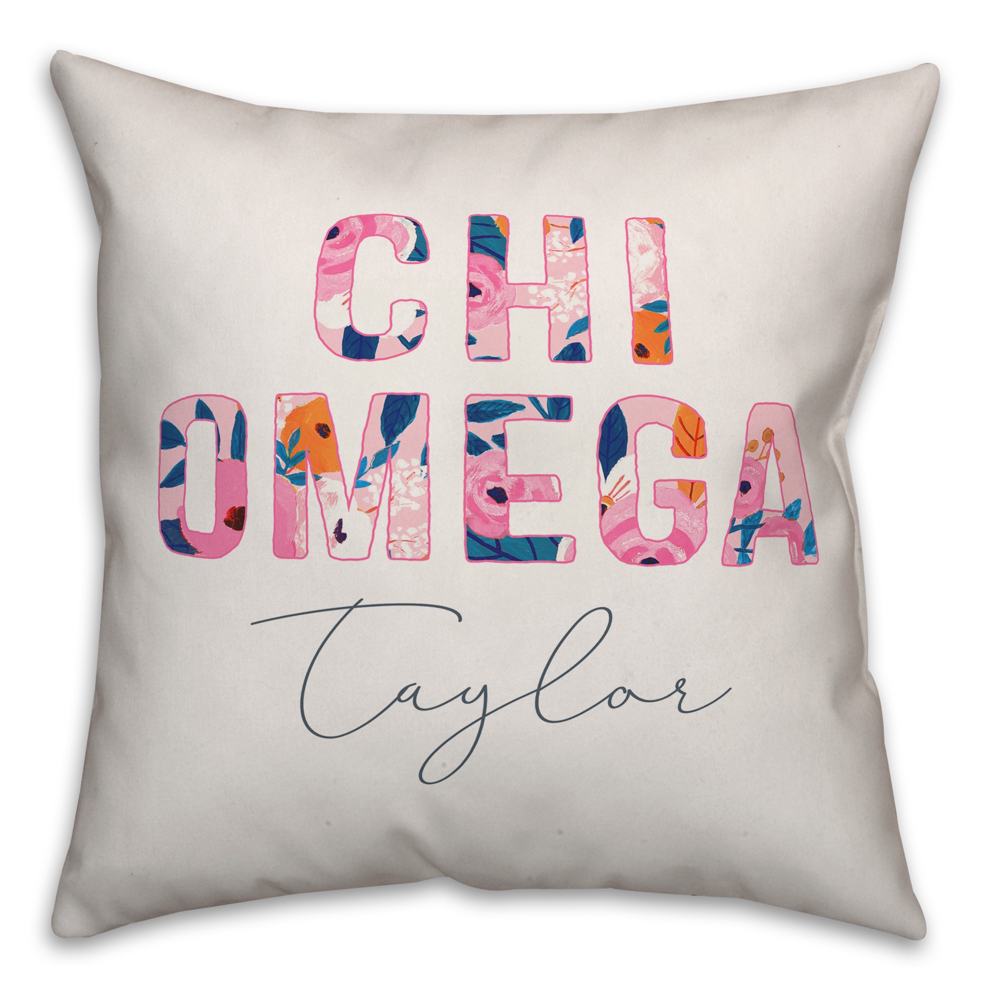 Bright Florals - Chi Omega 18x18 Personalized Spun Poly Pillow