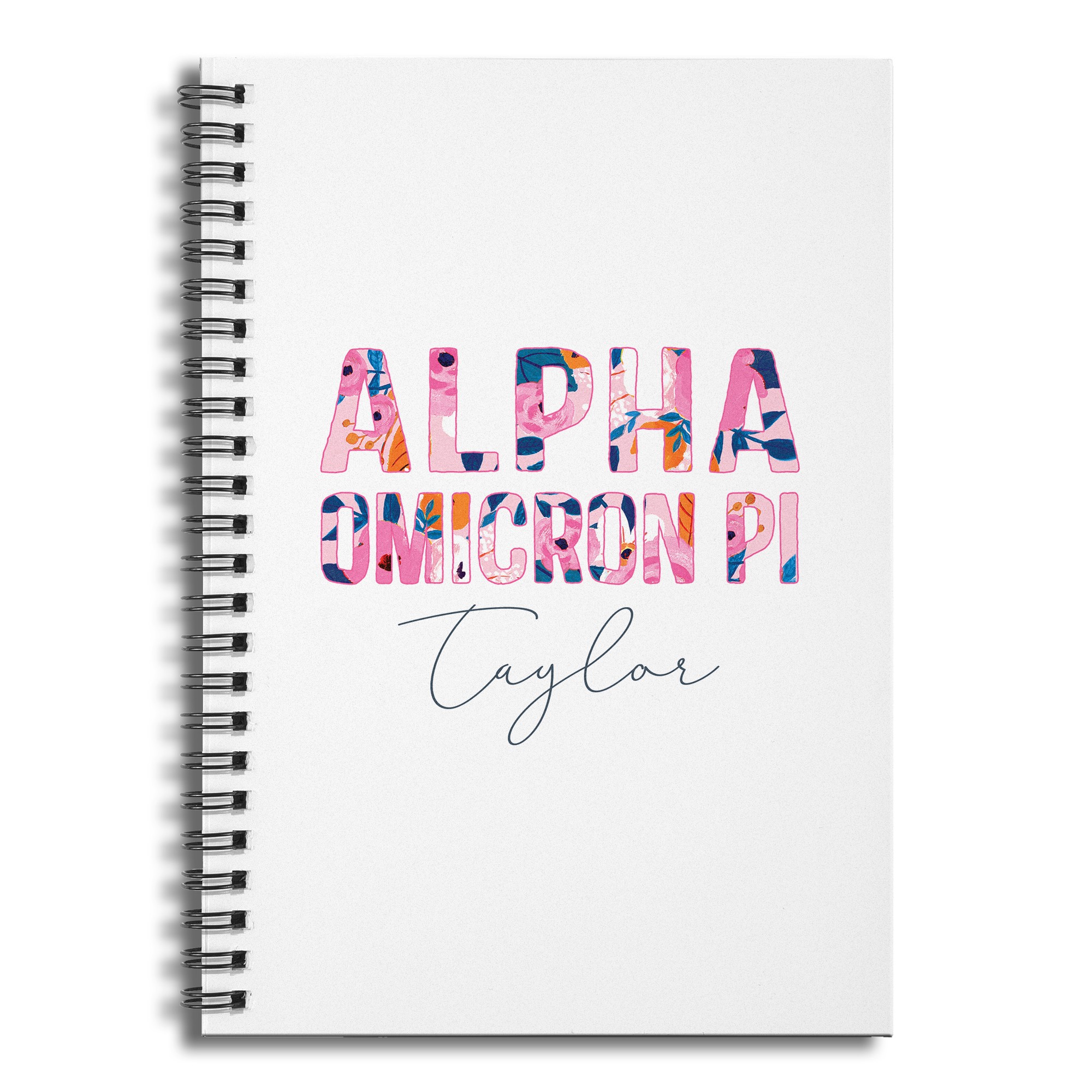 Floral Alpha Omicron Pi 6x8 Personalized Ruled Spiral Notebook