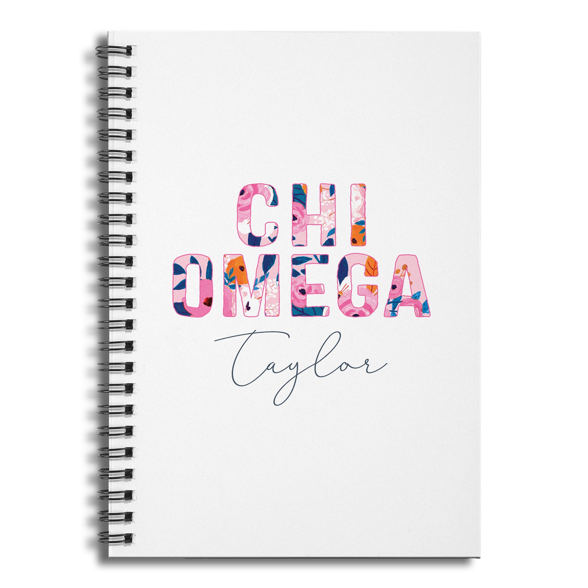 Floral Chi Omega 6x8 Personalized Ruled Spiral Notebook