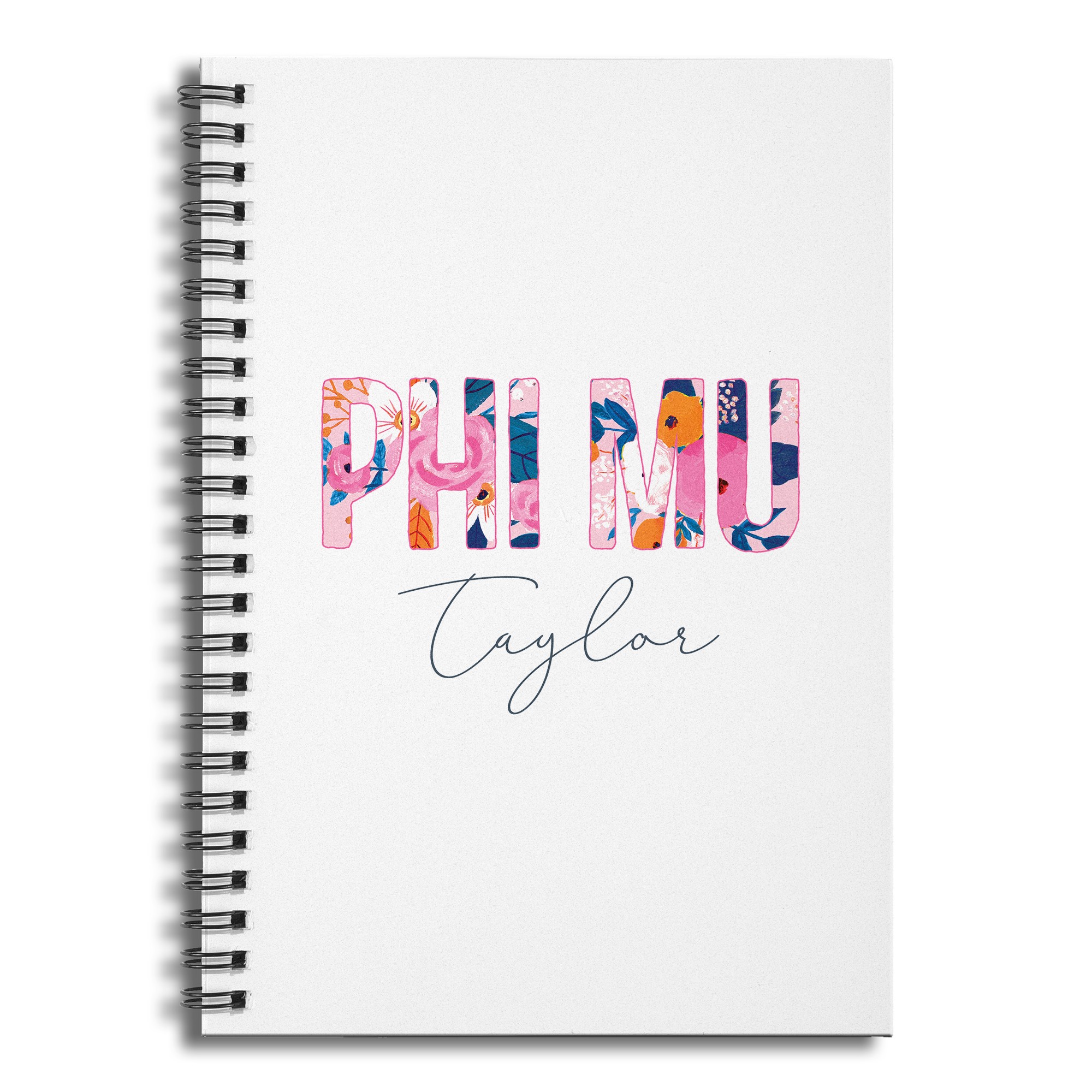 Floral Phi Mu 6x8 Personalized Ruled Spiral Notebook