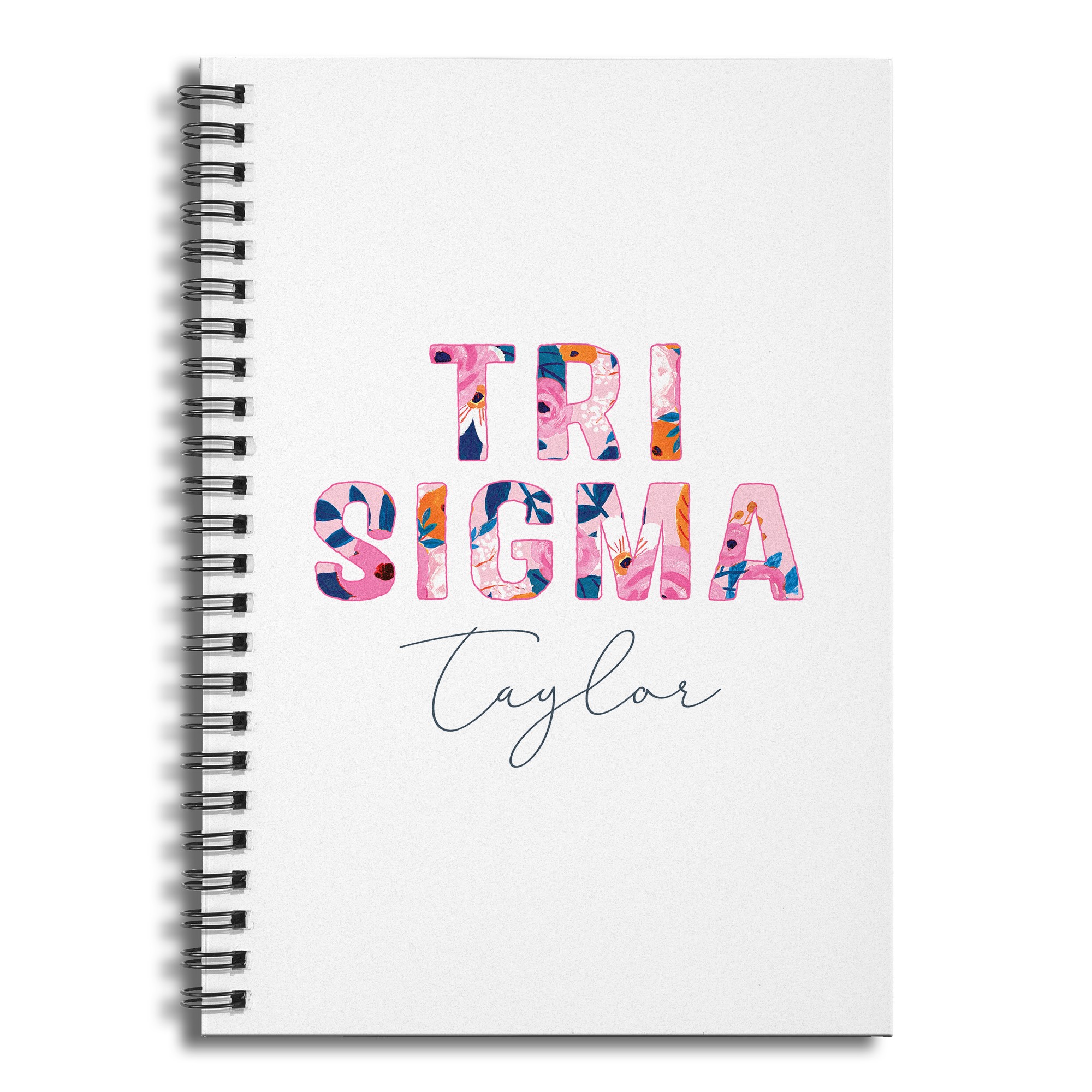 Floral Tri Sigma 6x8 Personalized Ruled Spiral Notebook