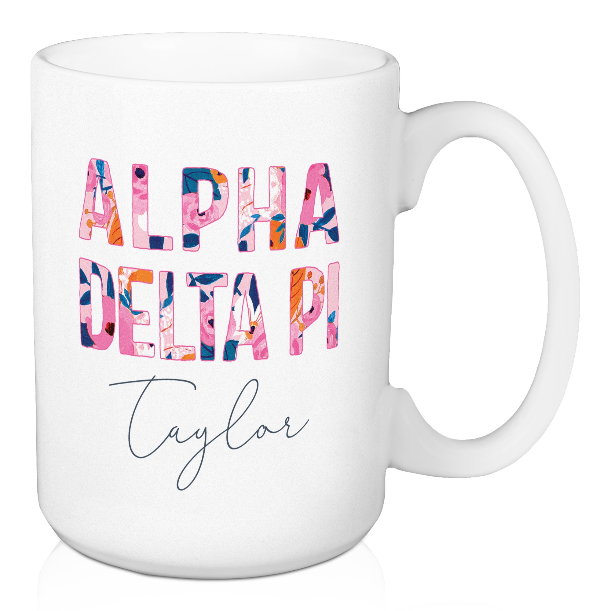 Floral Alpha Delta Pi 15 oz Personalized Mug