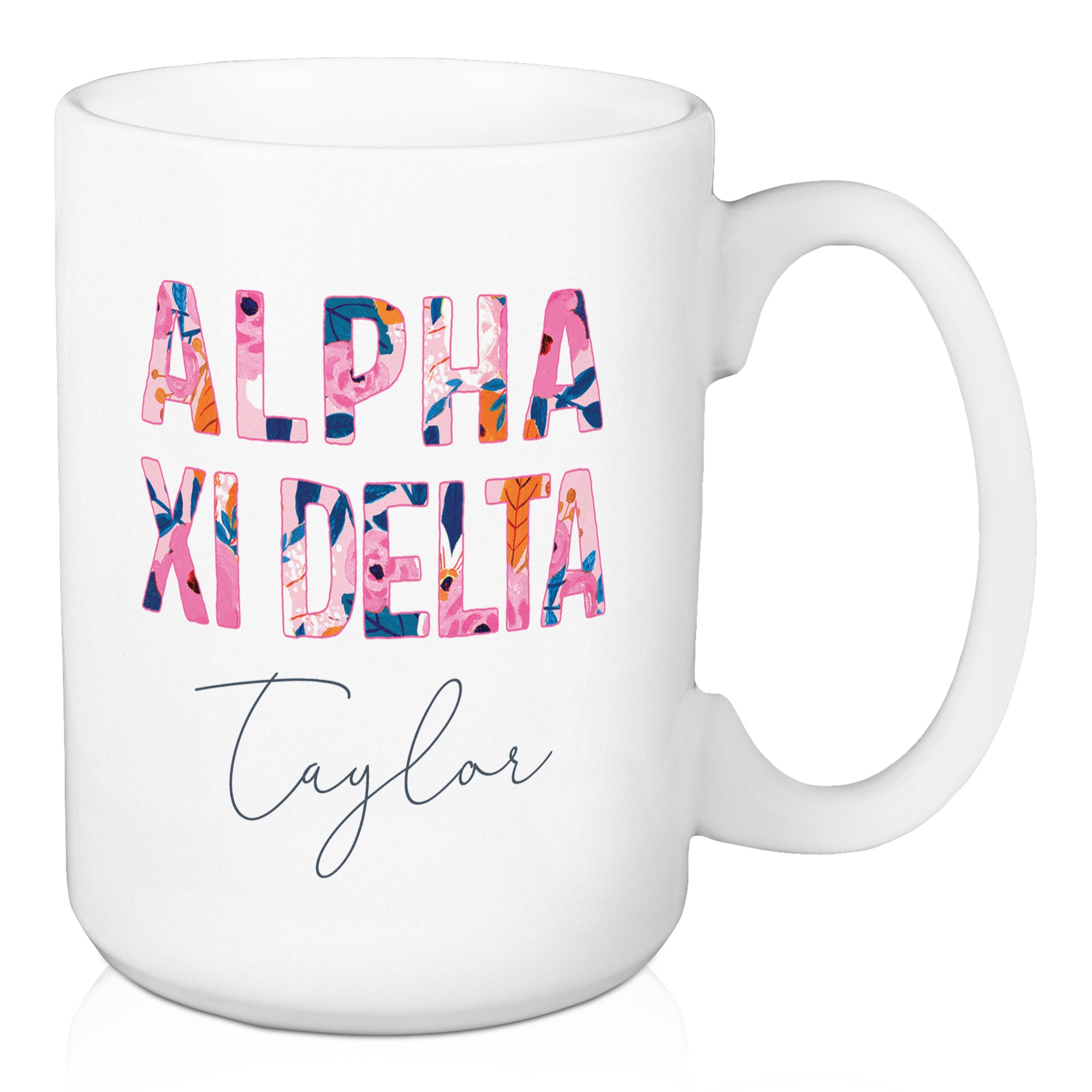 Floral Alpha Xi Delta 15 oz Personalized Mug