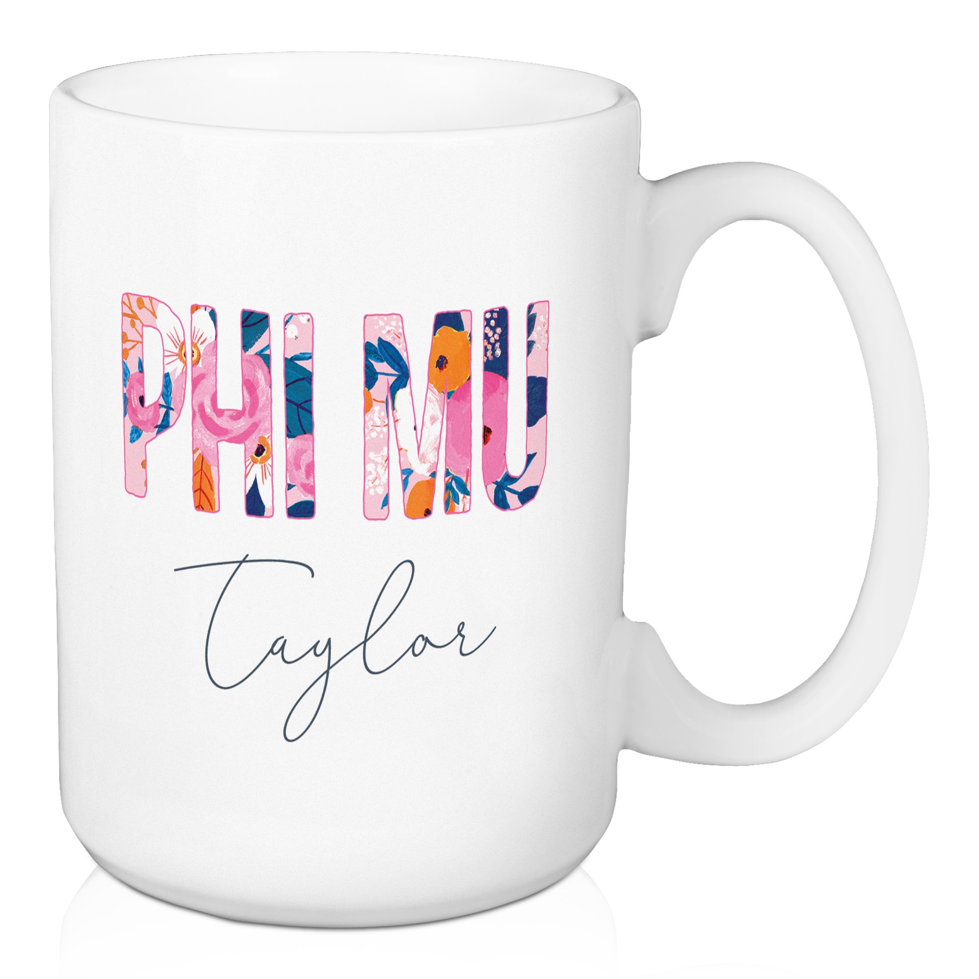 Floral Phi Mu 15 oz Personalized Mug