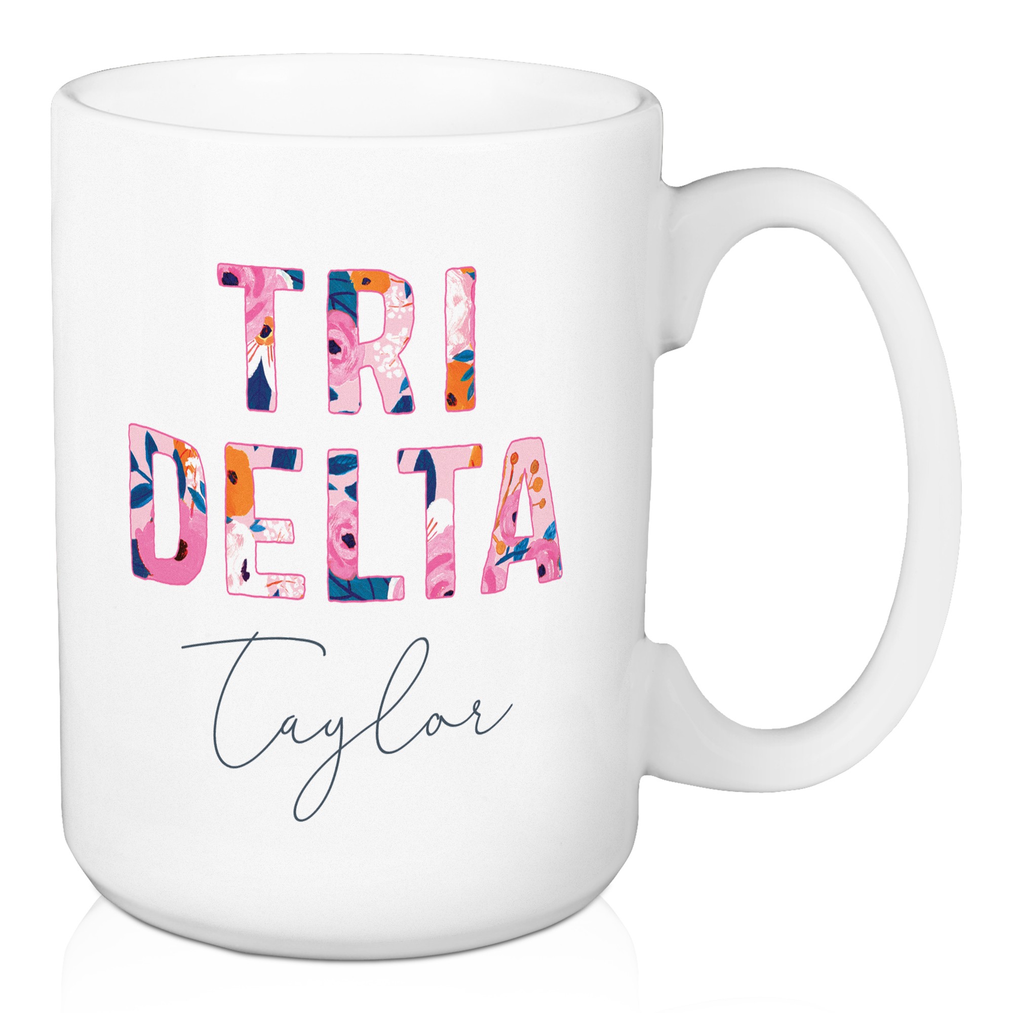 Floral Tri Delta 15 oz Personalized Mug