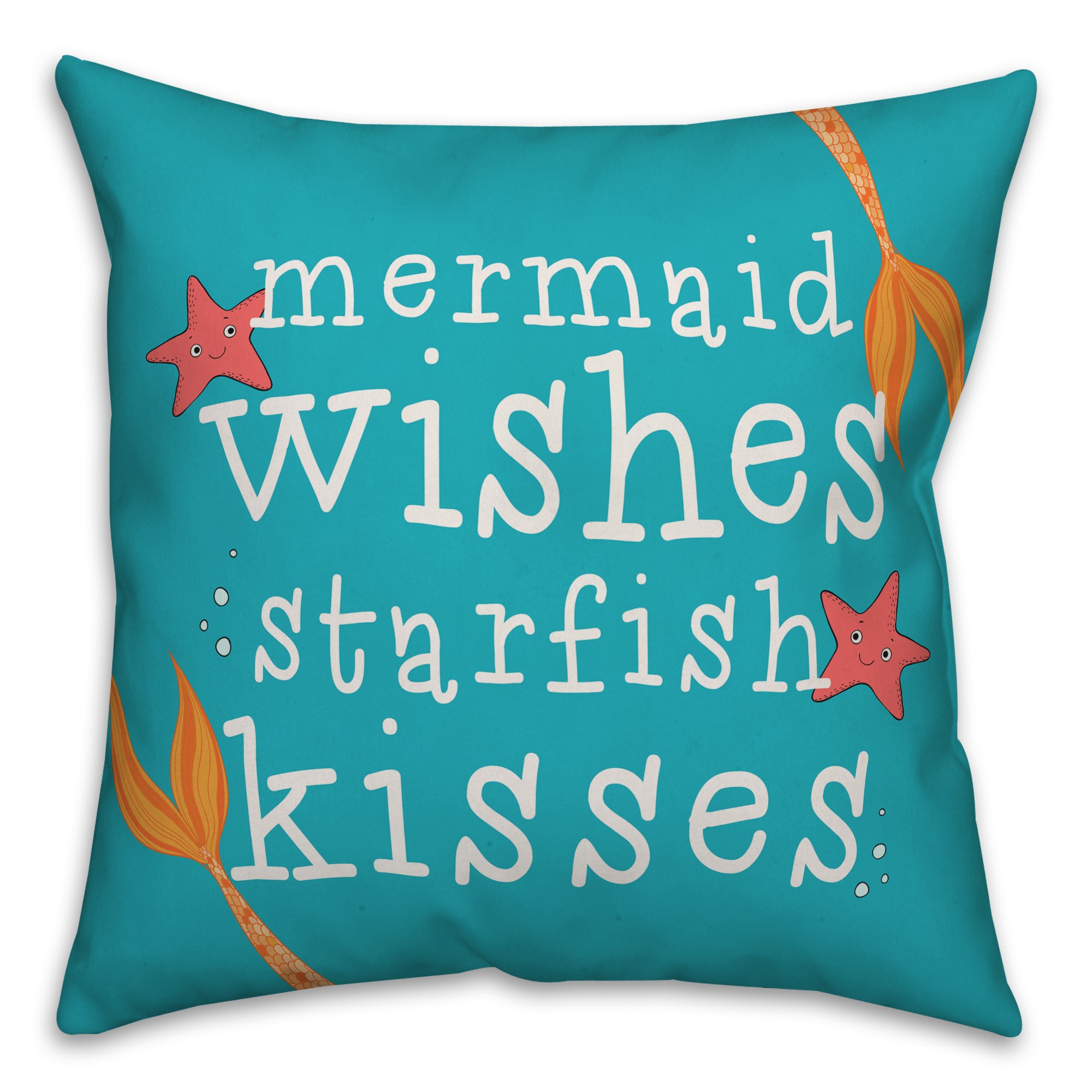 Mermaid Wishes Starfish Kisses Teal 18x18 Indoor / Outdoor Pillow