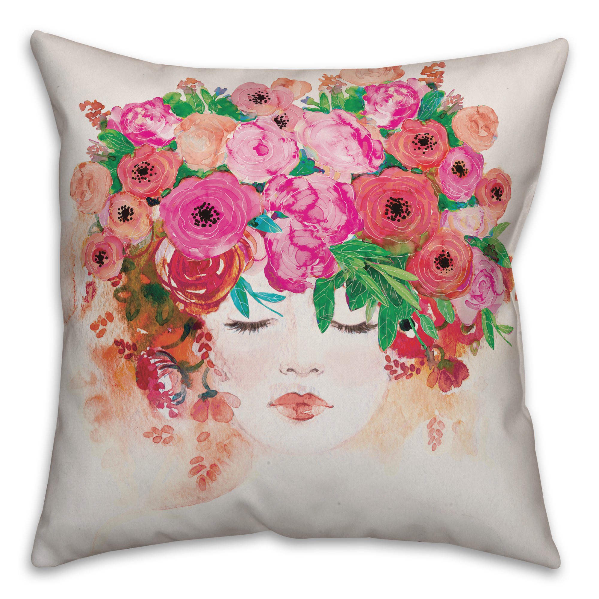 Floral Head Piece 18x18 Spun Poly Pillow