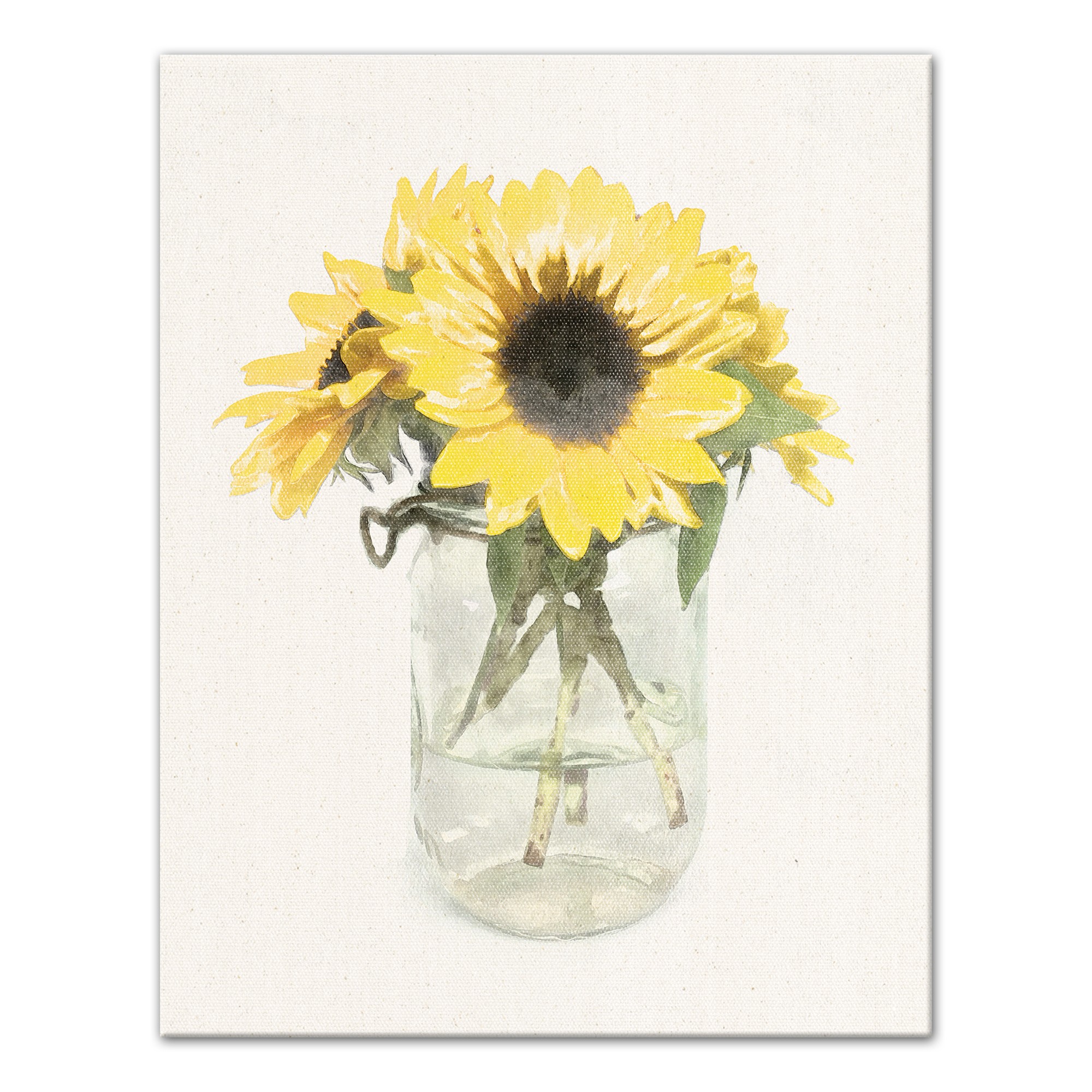 Sunflowers In Mason Jar 11x14 Canvas Wall Art