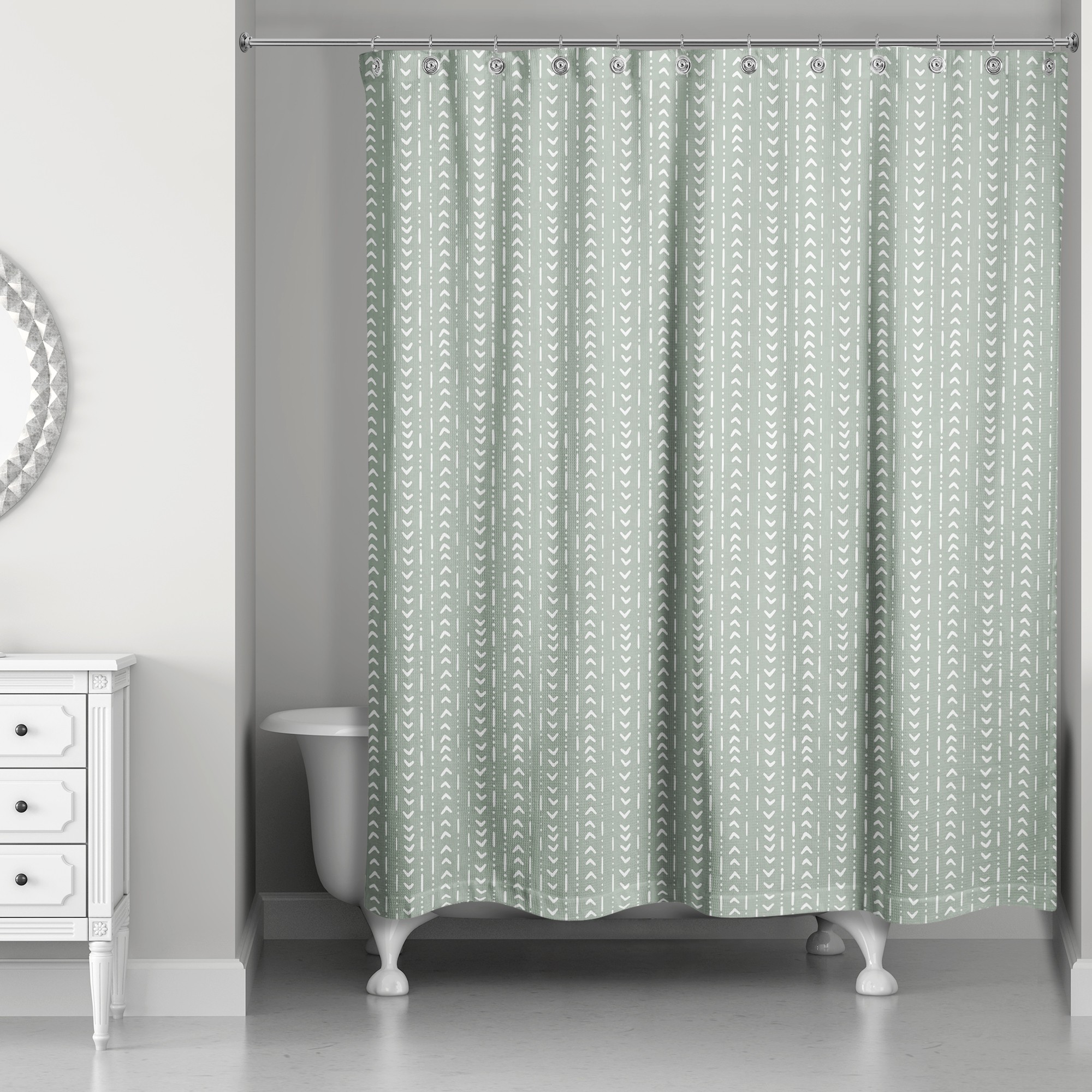 Green Tribal Pattern 71x74 Shower Curtain