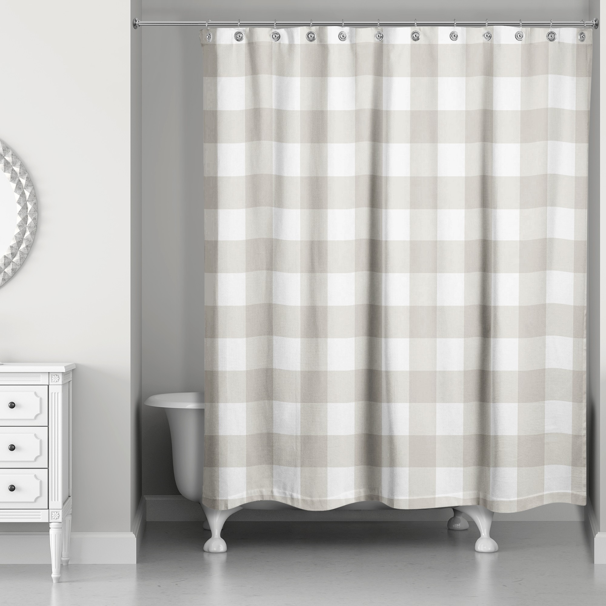 Tan Buffalo Check Plaid 71x74 Shower Curtain