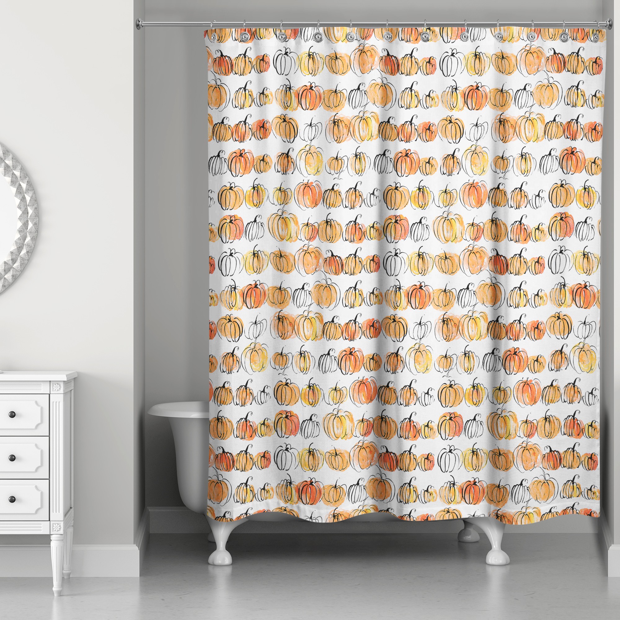 Watercolor Pumpkins 71x74 Shower Curtain