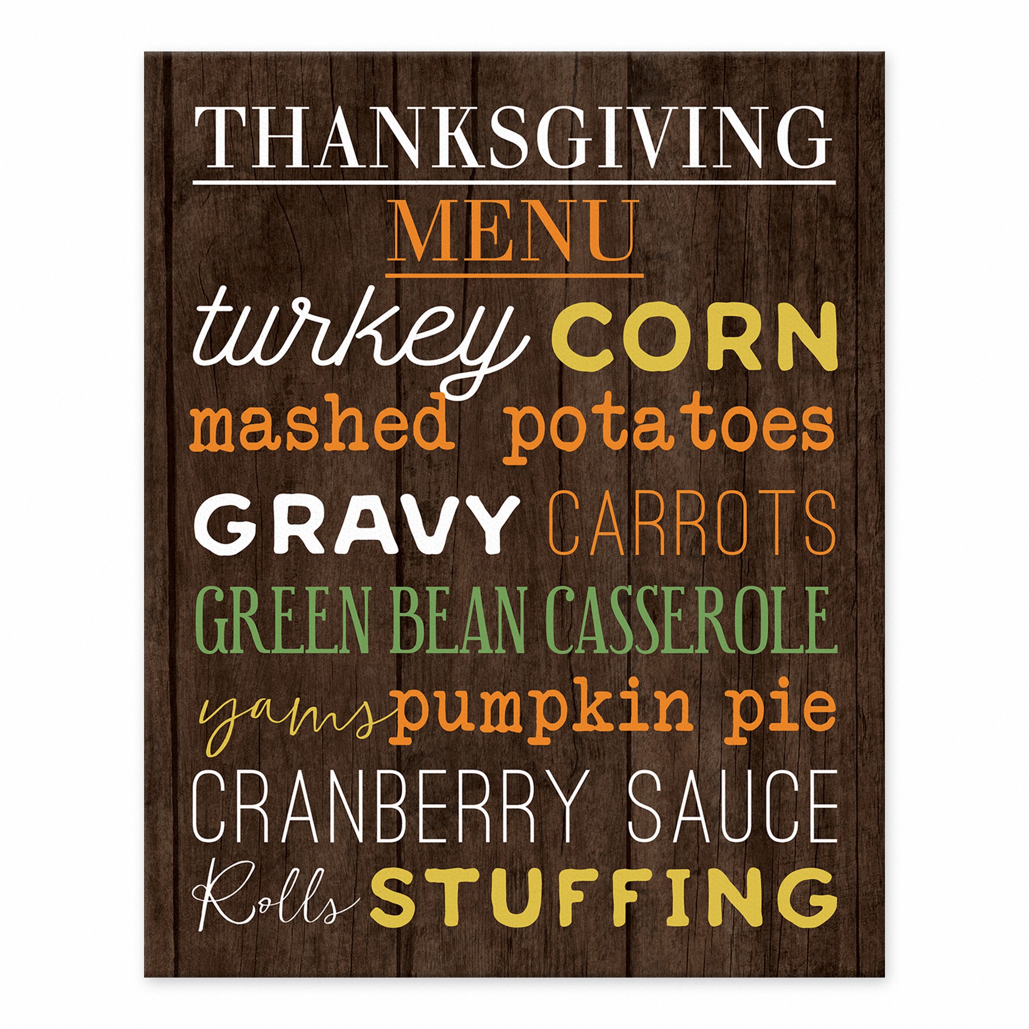 Thanksgiving Menu 8x10 Tabletop Canvas