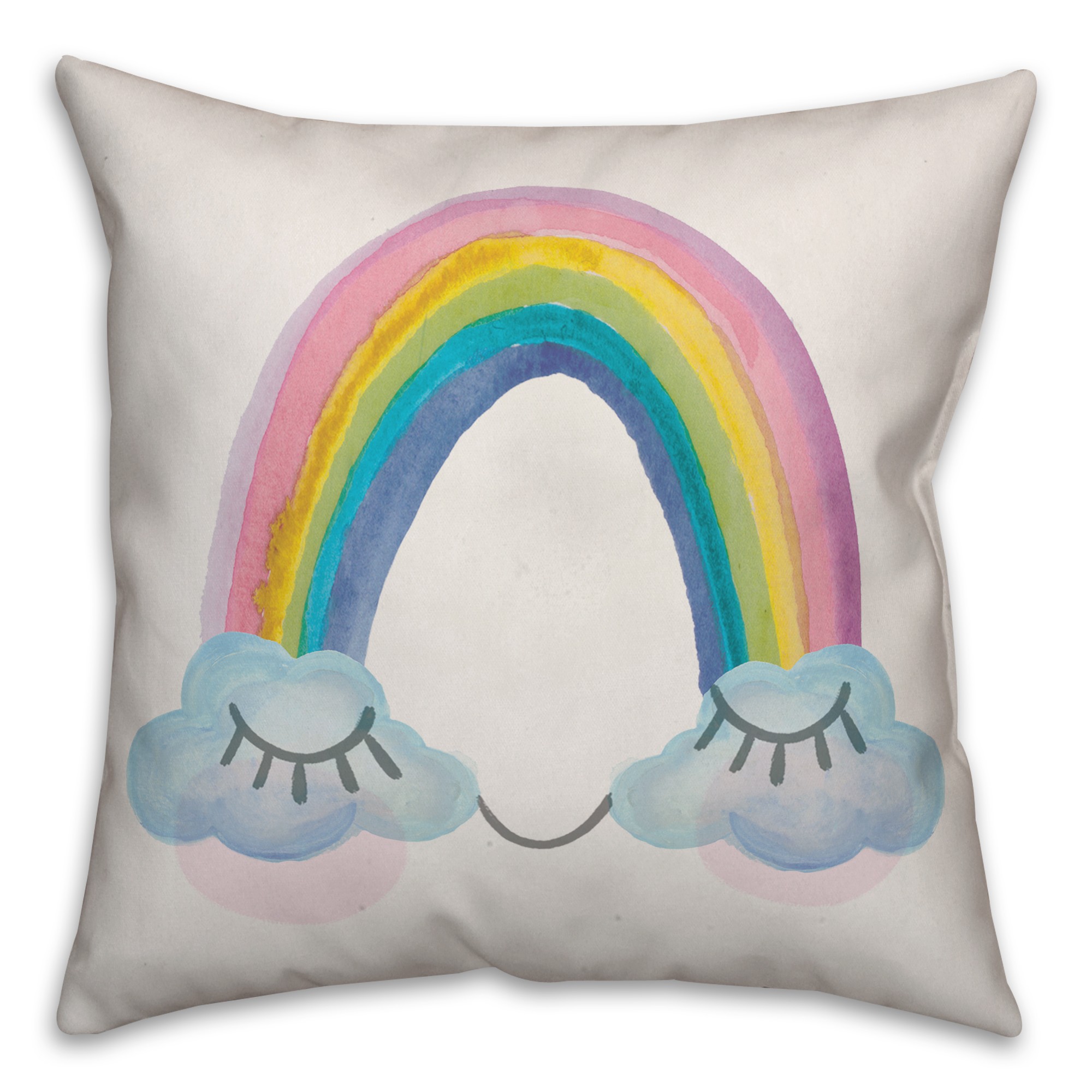 Watercolor Rainbow Cloud Eyes 18x18 Spun Poly Pillow