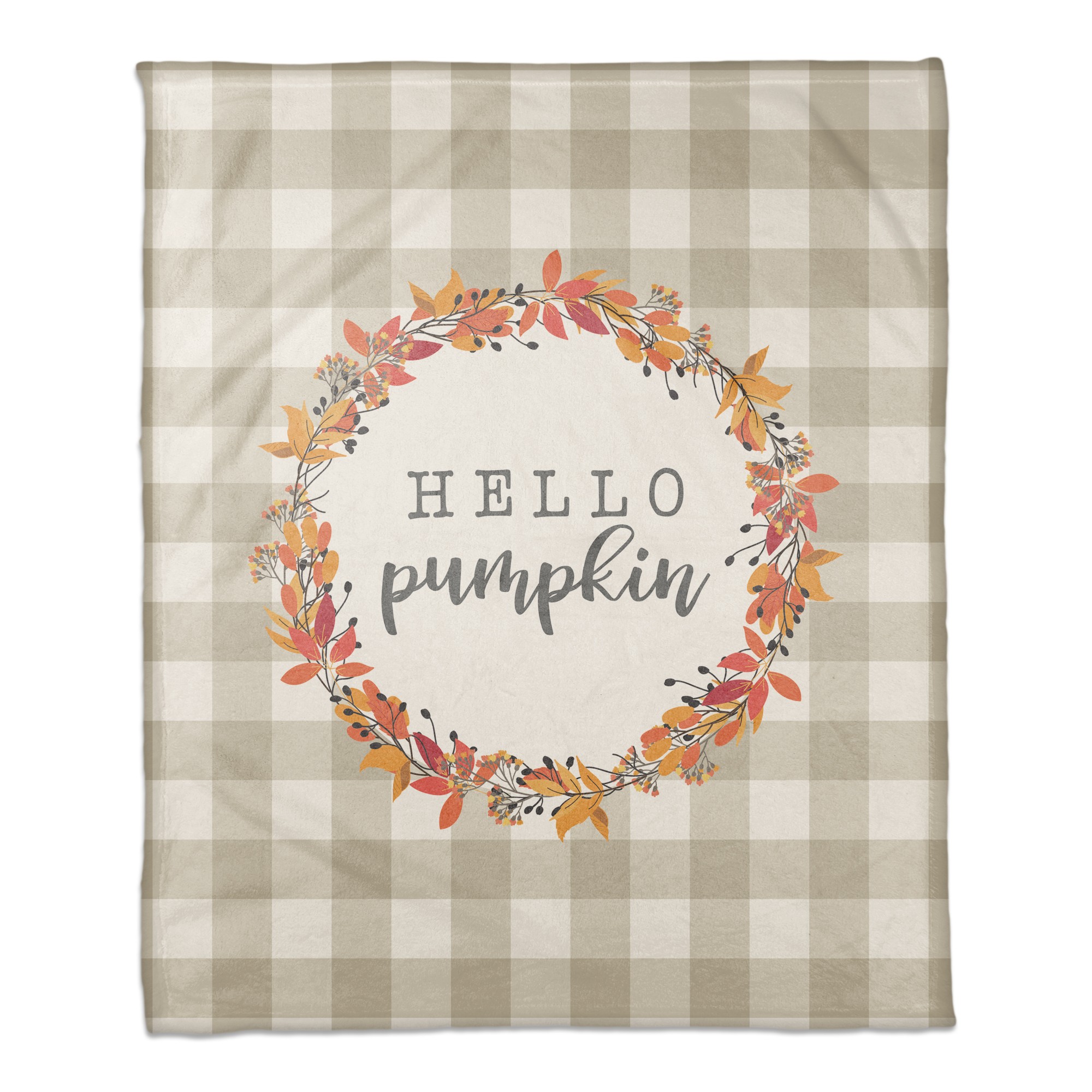 Hello Pumpkin Tan Check 50x60 Coral Fleece Blanket