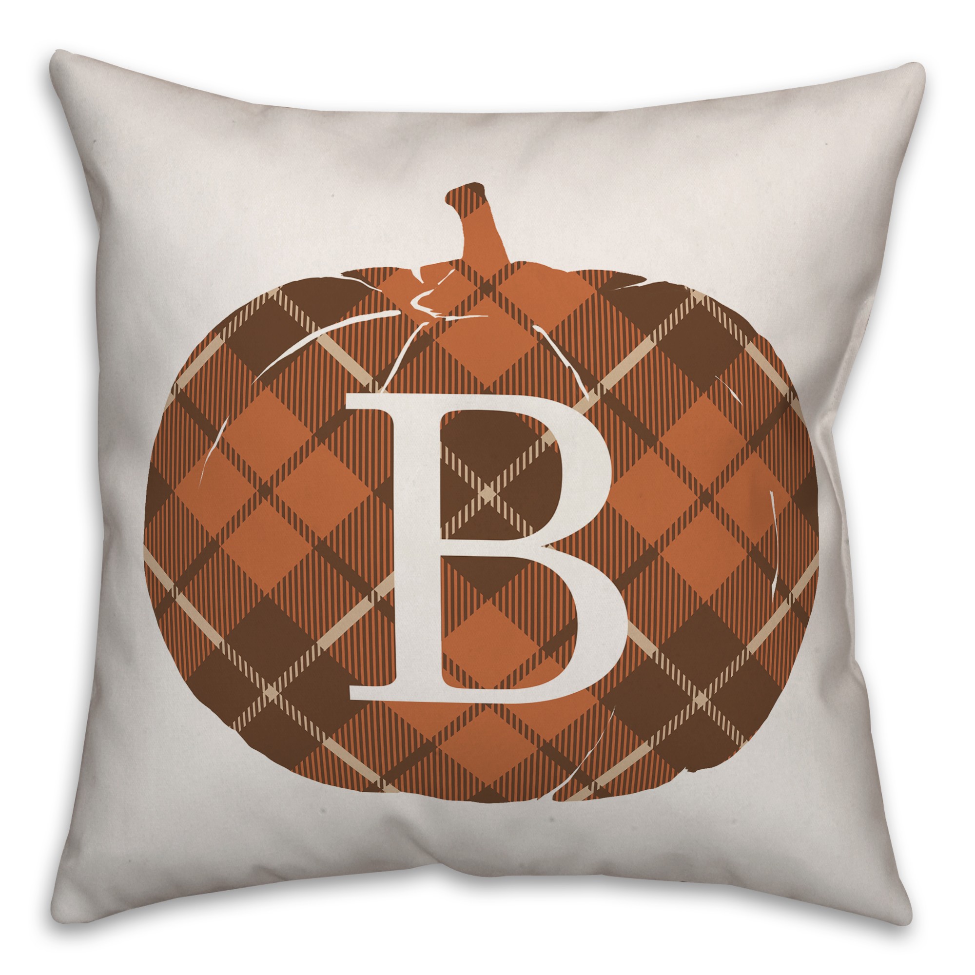 Plaid Pumpkin Monogram - B 18x18 Spun Poly Pillow