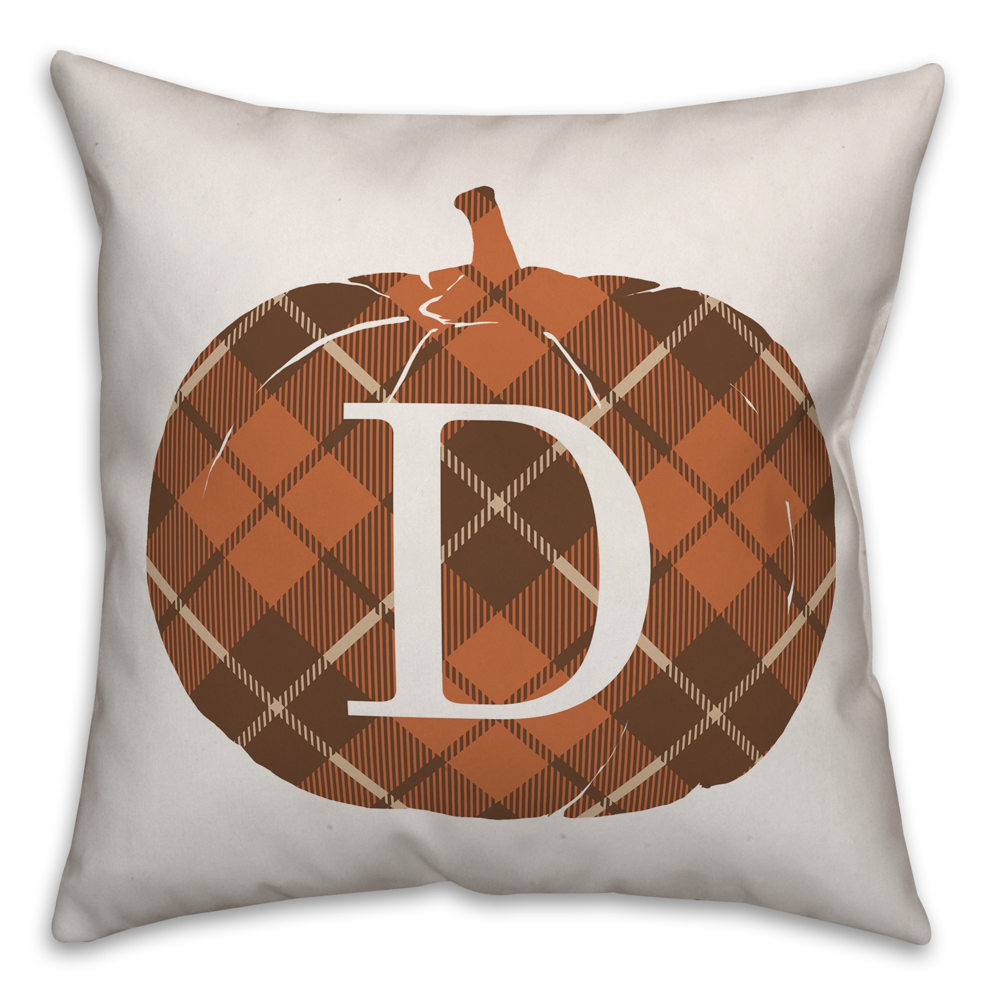 Plaid Pumpkin Monogram - D 18x18 Spun Poly Pillow