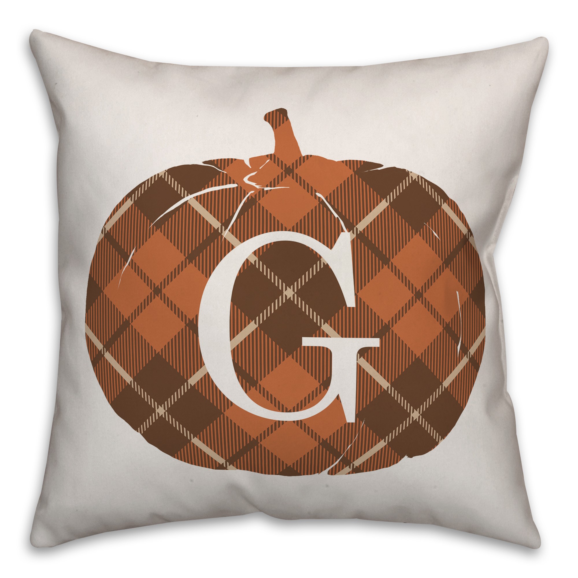 Plaid Pumpkin Monogram - G 18x18 Spun Poly Pillow