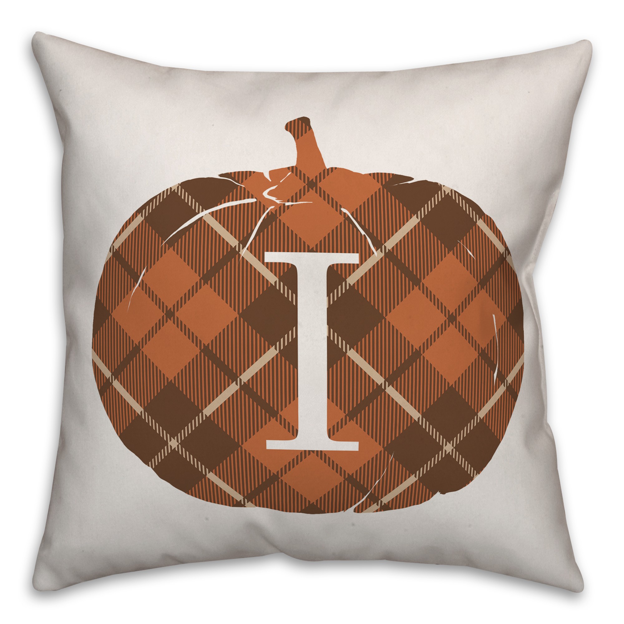Plaid Pumpkin Monogram - I 18x18 Spun Poly Pillow