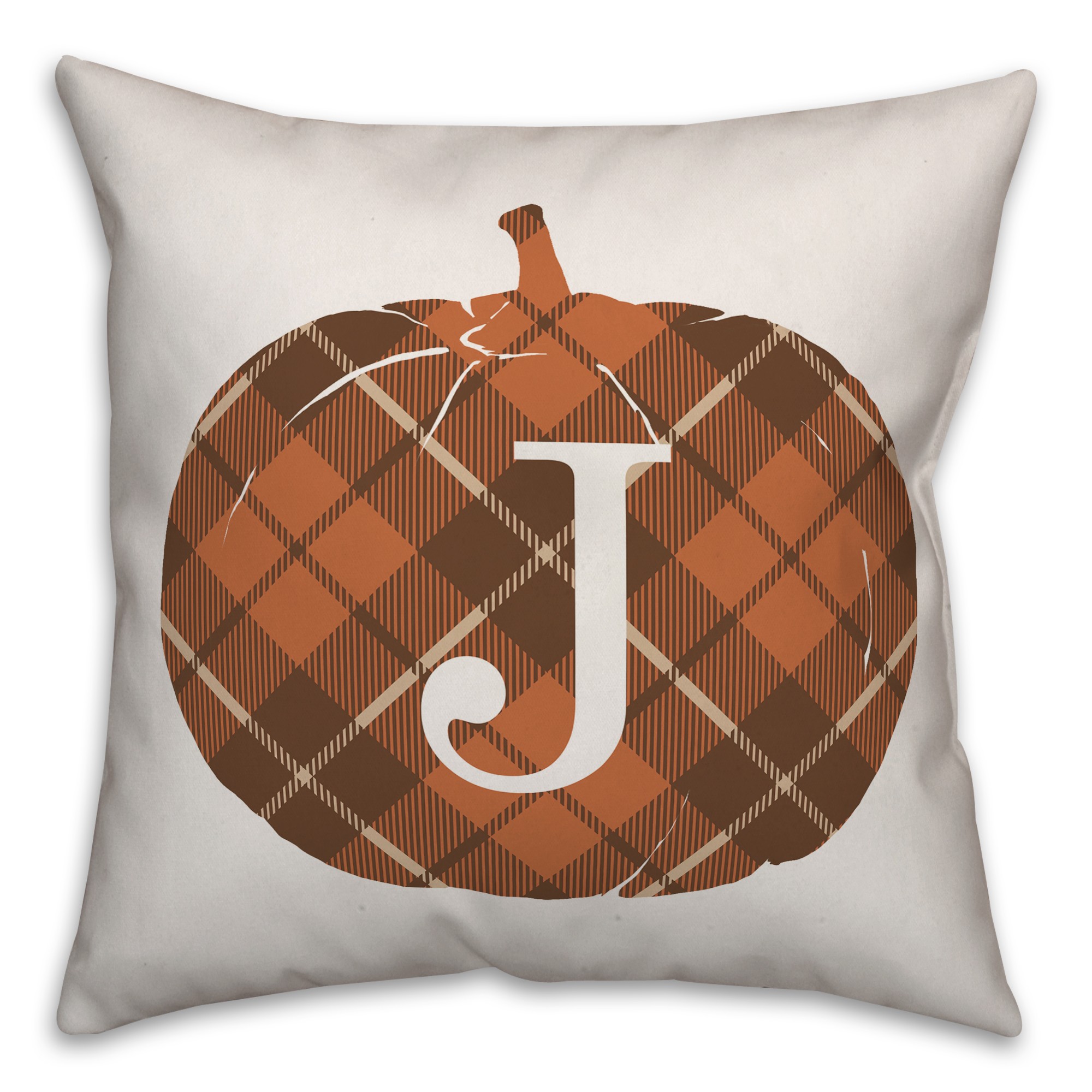 Plaid Pumpkin Monogram - J 18x18 Spun Poly Pillow