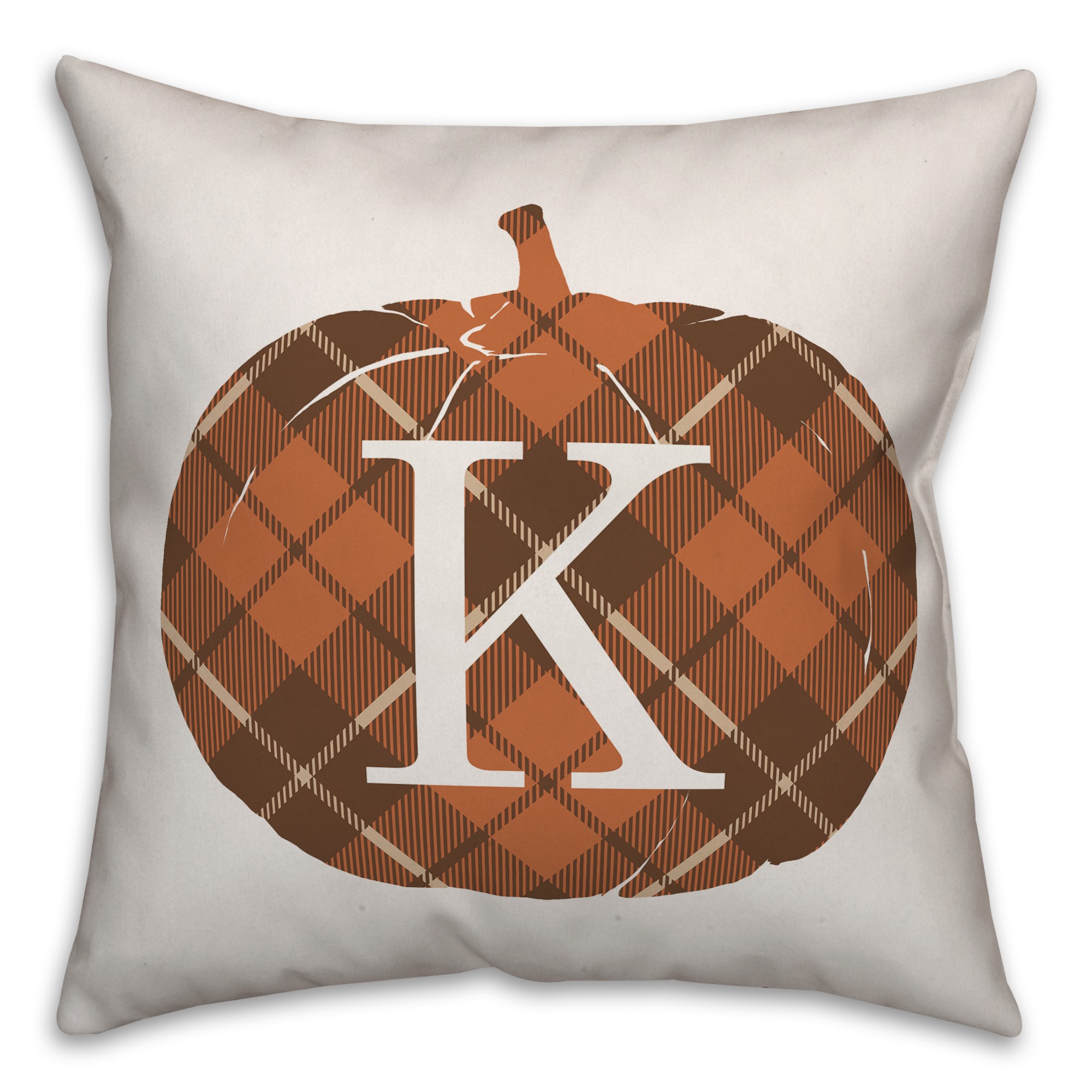 Plaid Pumpkin Monogram - K 18x18 Spun Poly Pillow