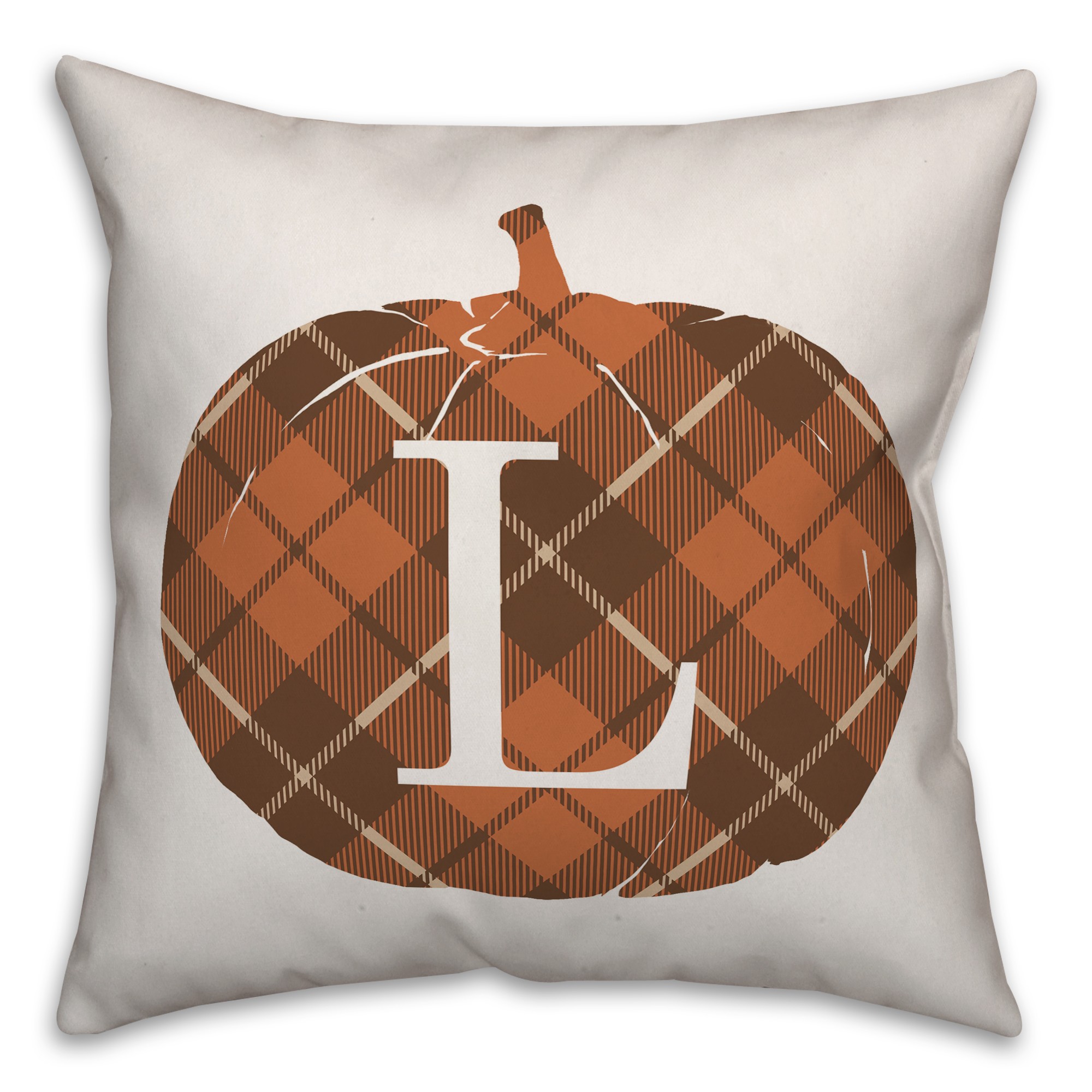 Plaid Pumpkin Monogram - L 18x18 Spun Poly Pillow
