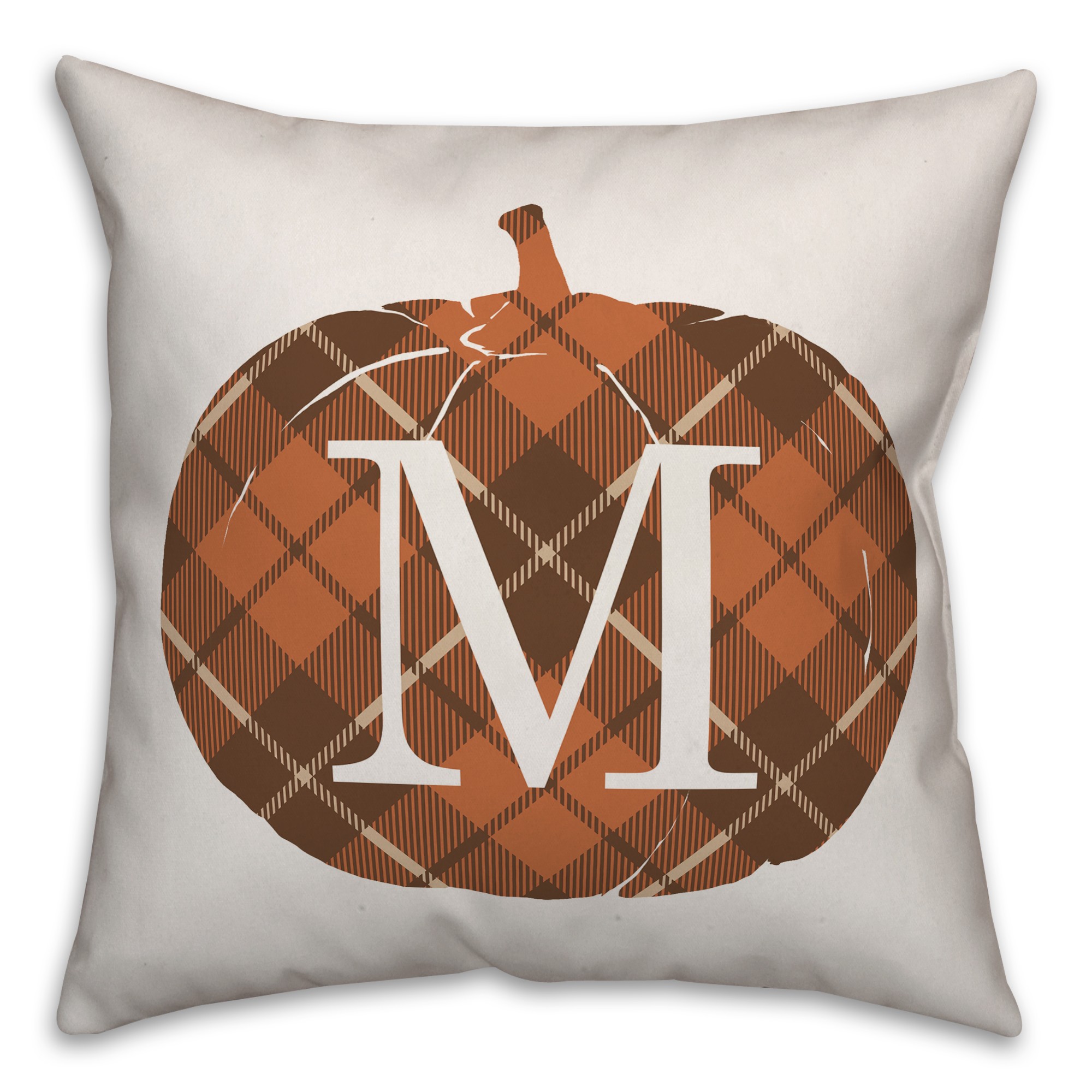 Plaid Pumpkin Monogram - M 18x18 Spun Poly Pillow