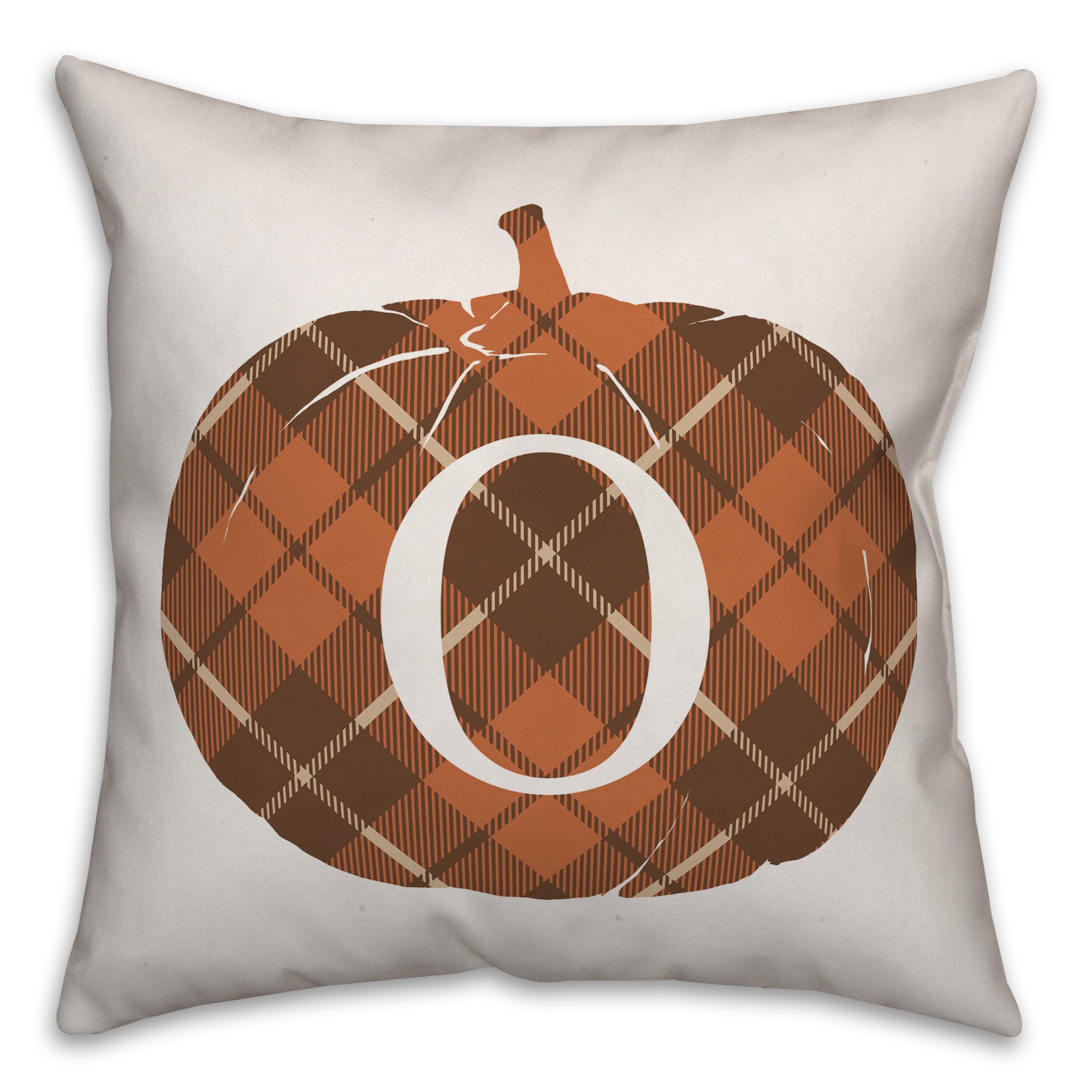 Plaid Pumpkin Monogram - O 18x18 Spun Poly Pillow