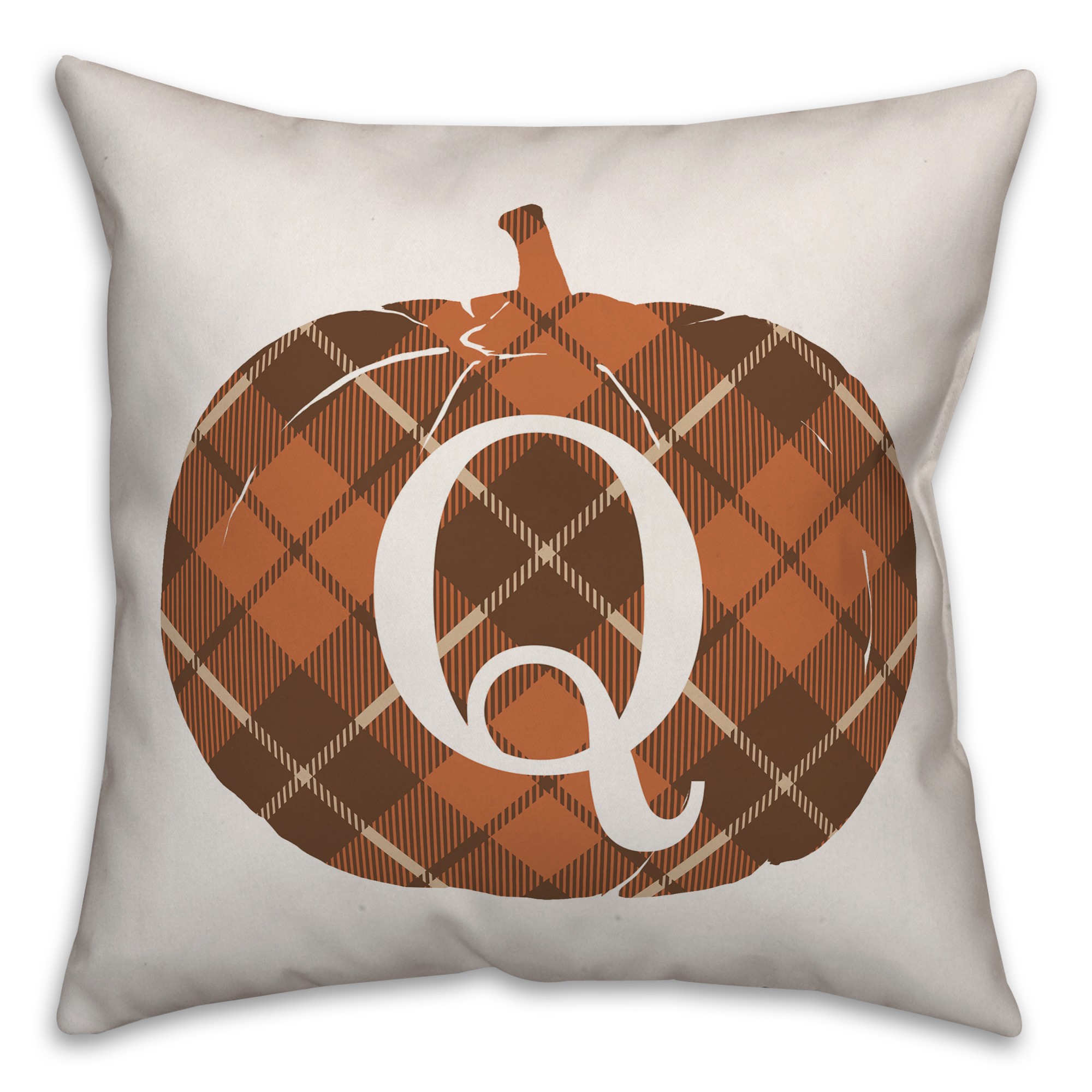 Plaid Pumpkin Monogram - Q 18x18 Spun Poly Pillow