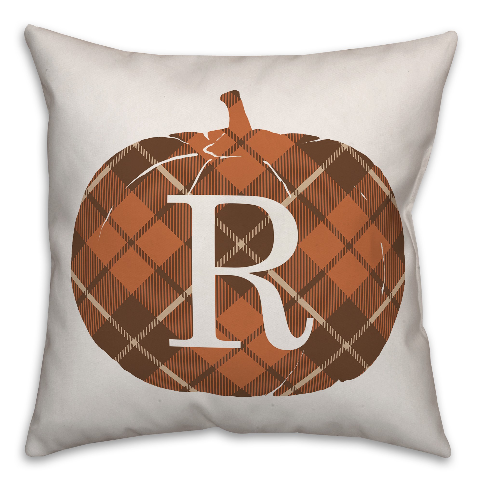 Plaid Pumpkin Monogram - R 18x18 Spun Poly Pillow