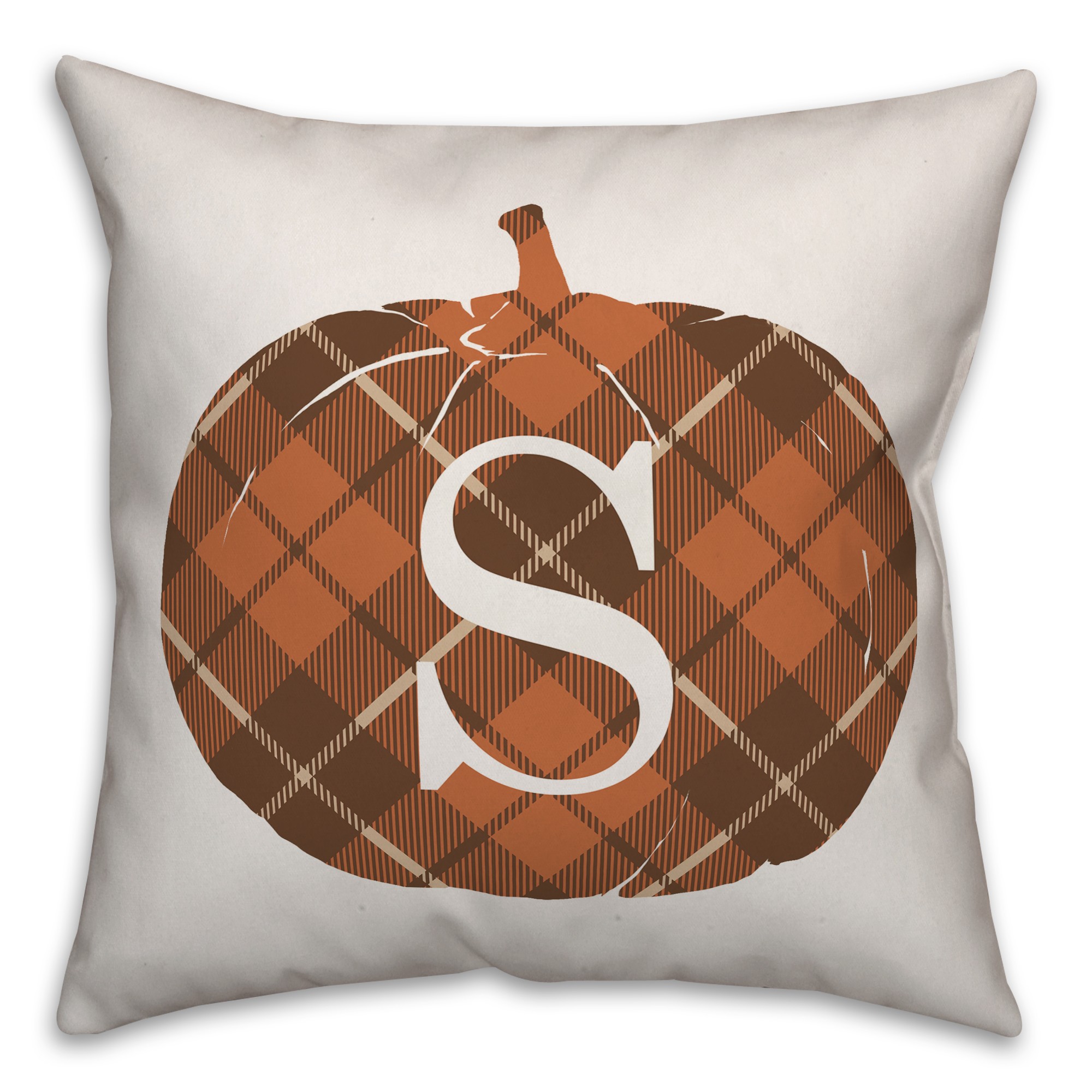 Plaid Pumpkin Monogram - S 18x18 Spun Poly Pillow