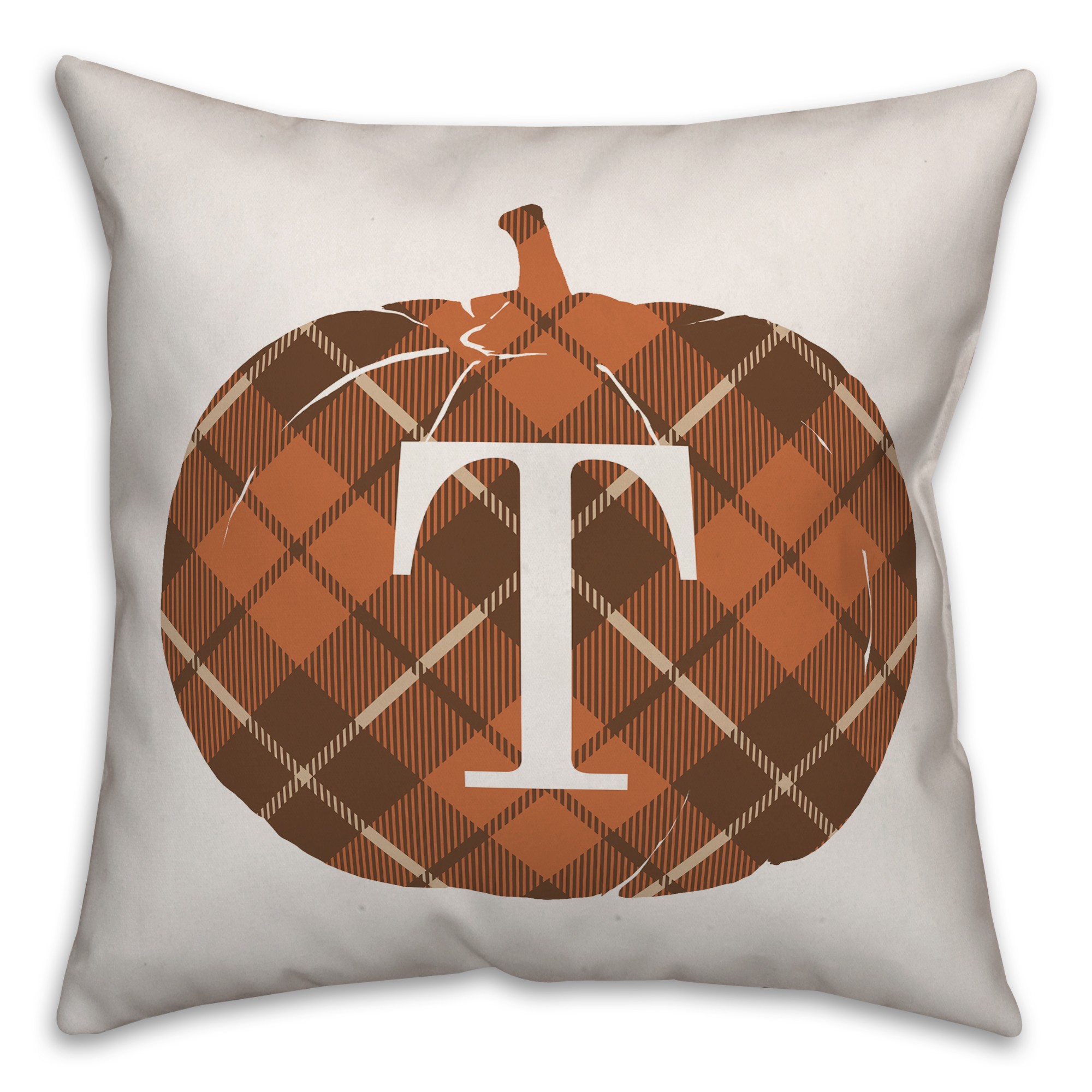 Plaid Pumpkin Monogram - T 18x18 Spun Poly Pillow