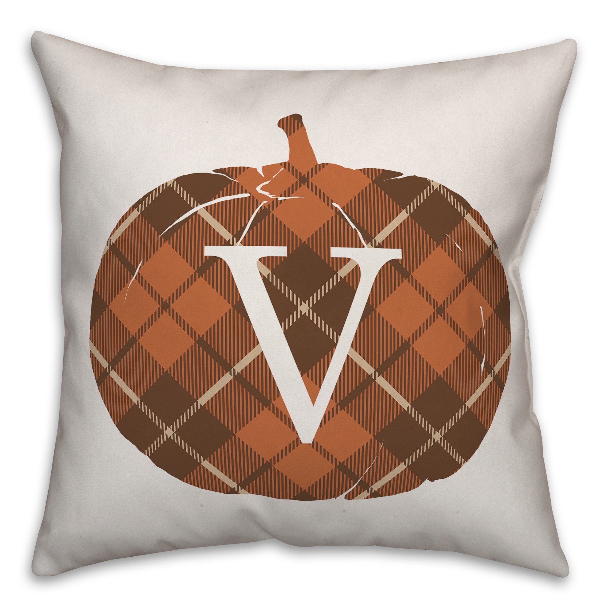 Plaid Pumpkin Monogram - V 18x18 Spun Poly Pillow