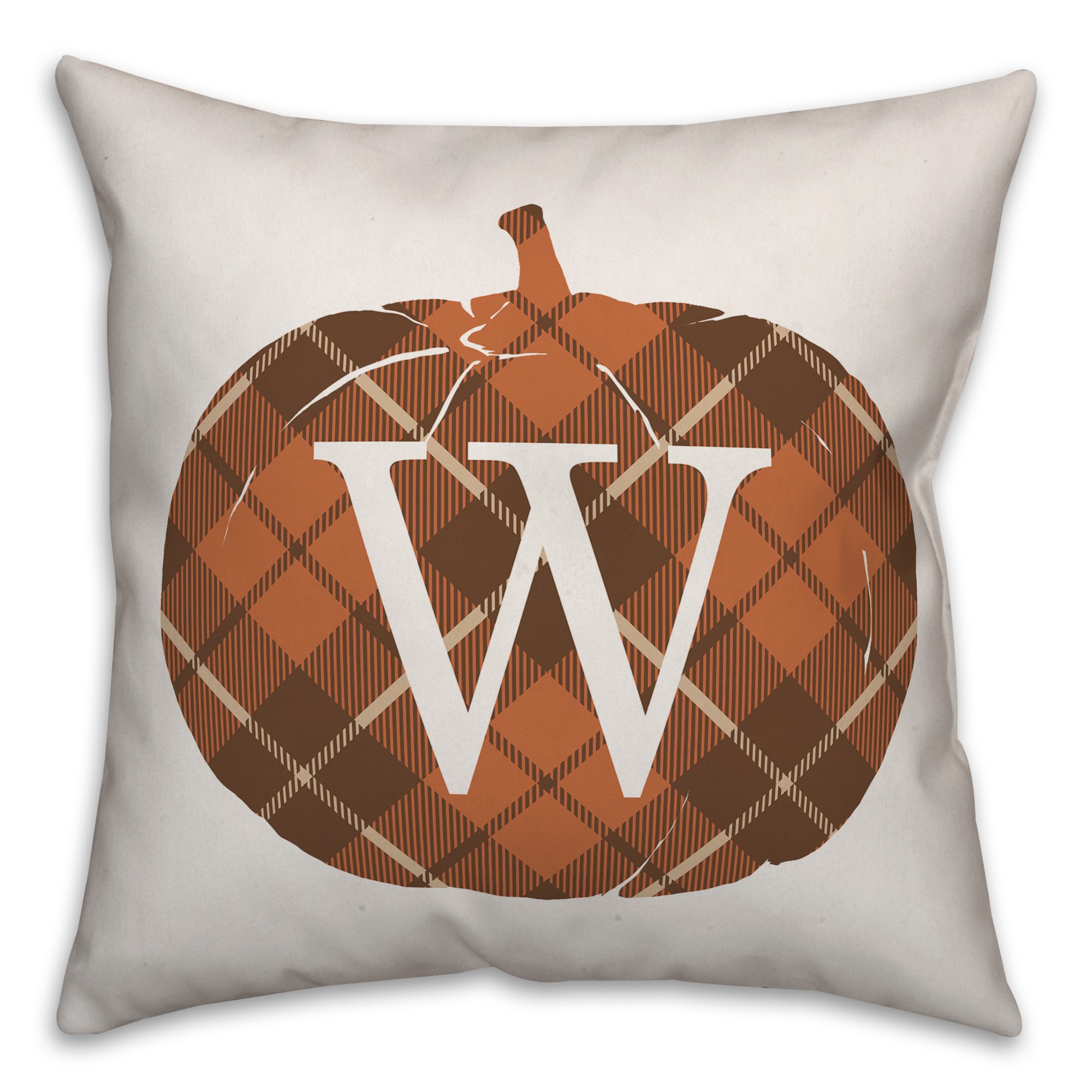 Plaid Pumpkin Monogram - W 18x18 Spun Poly Pillow