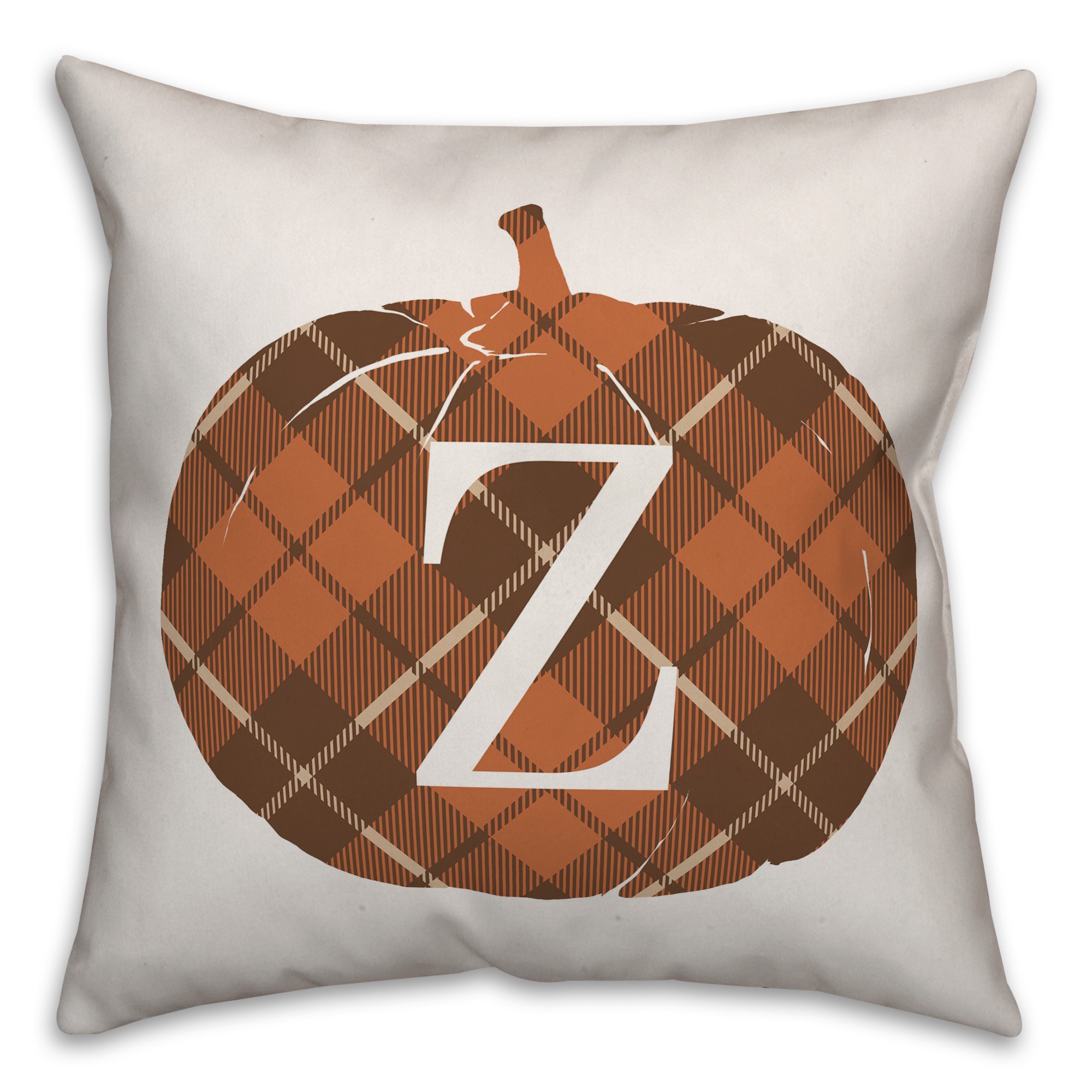 Plaid Pumpkin Monogram - Z 18x18 Spun Poly Pillow