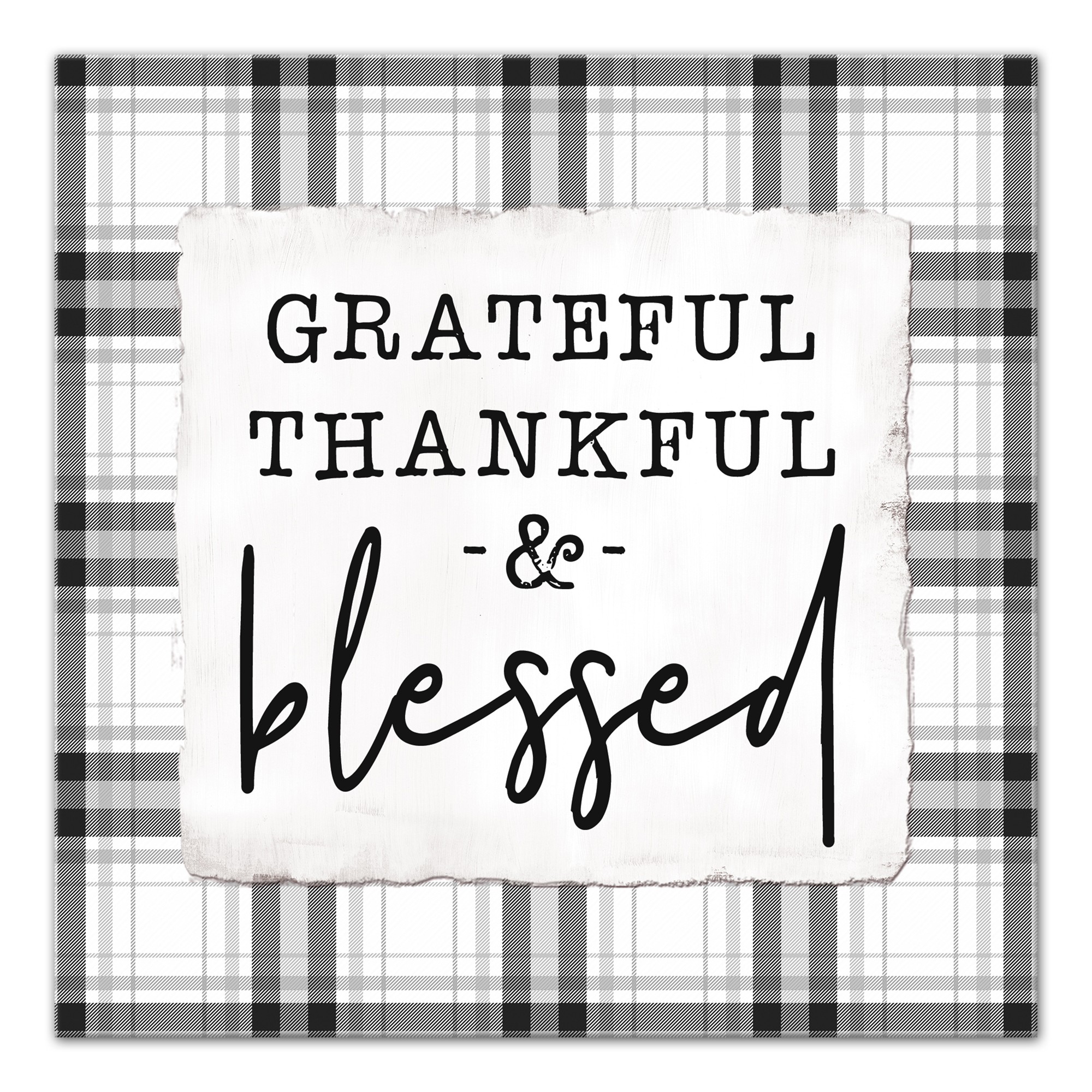 Grateful Thankful Blessed Plaid 12x12 Canvas Wall Art