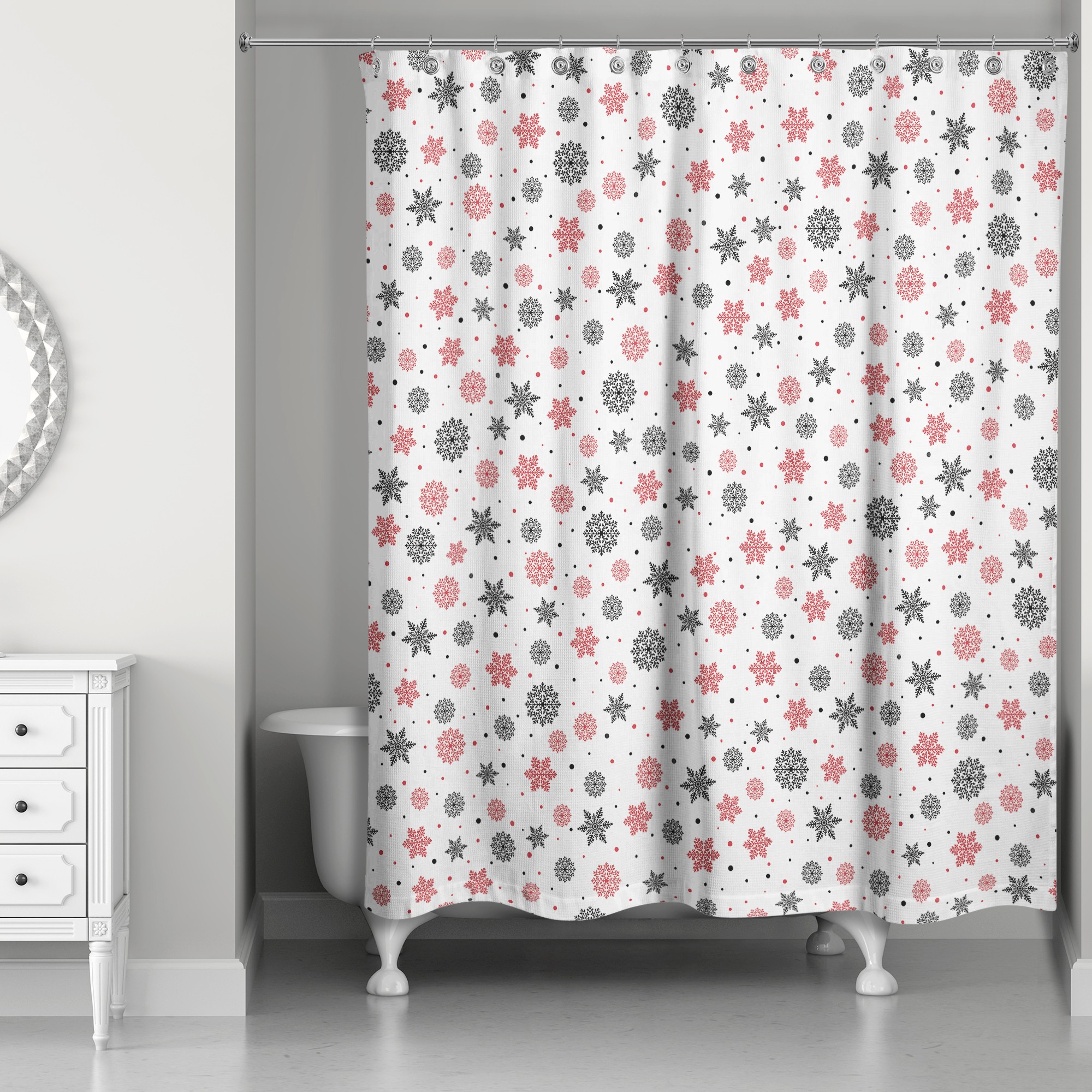 Red and Black Snowflake Pattern 71x74 Shower Curtain
