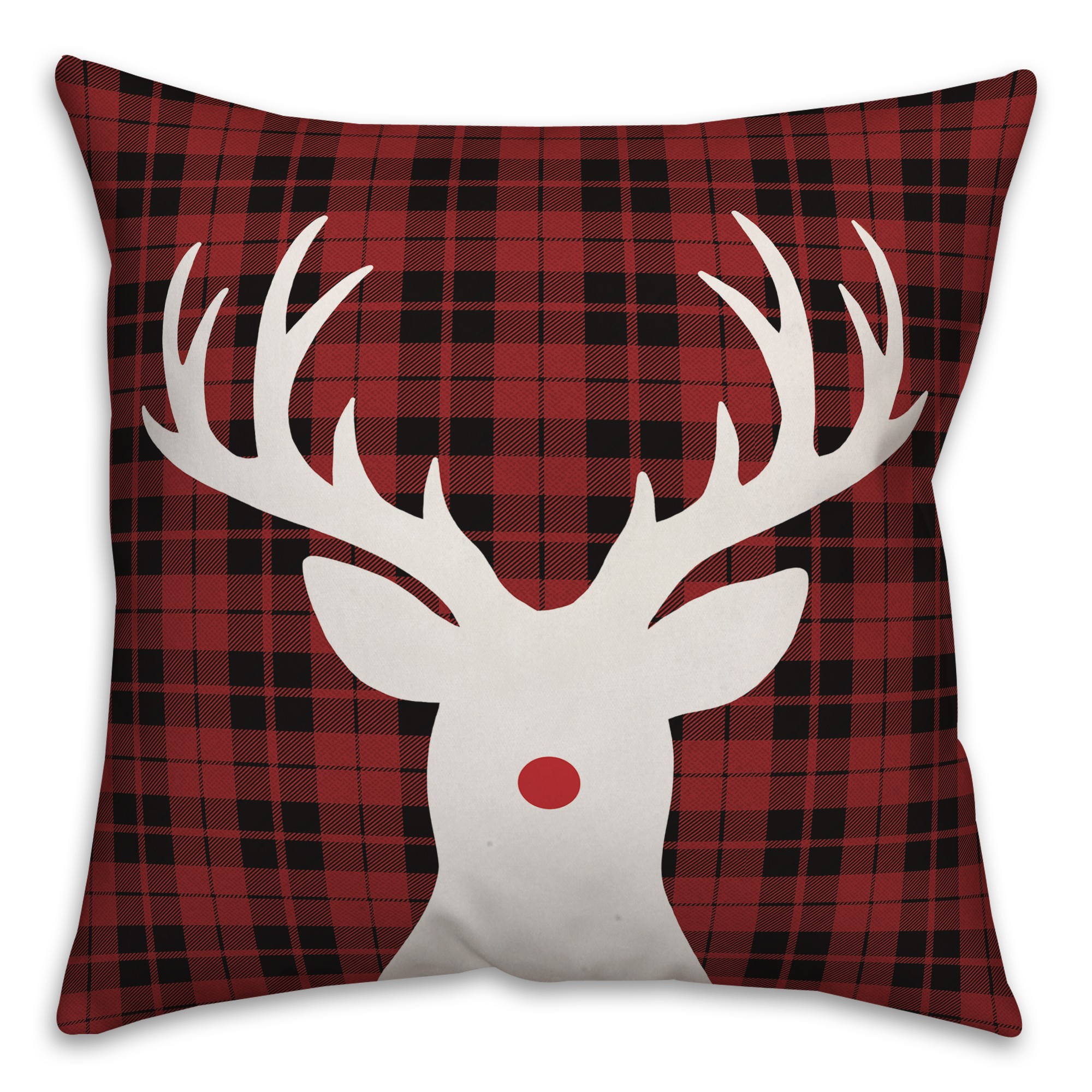 Plaid Rudolph Nose 18x18 Spun Poly Pillow