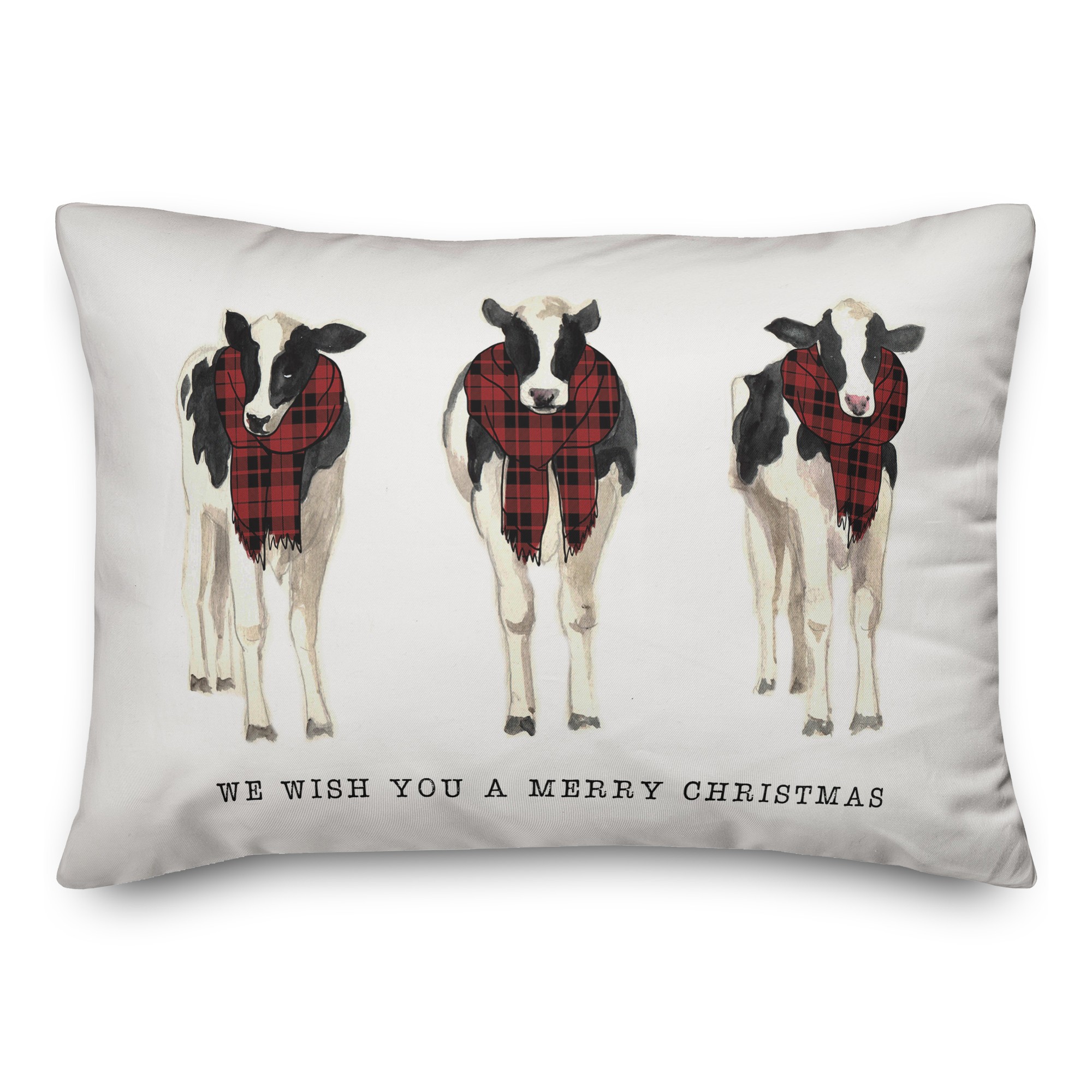 Christmas Scarf Cows 14x20 Spun Poly Pillow