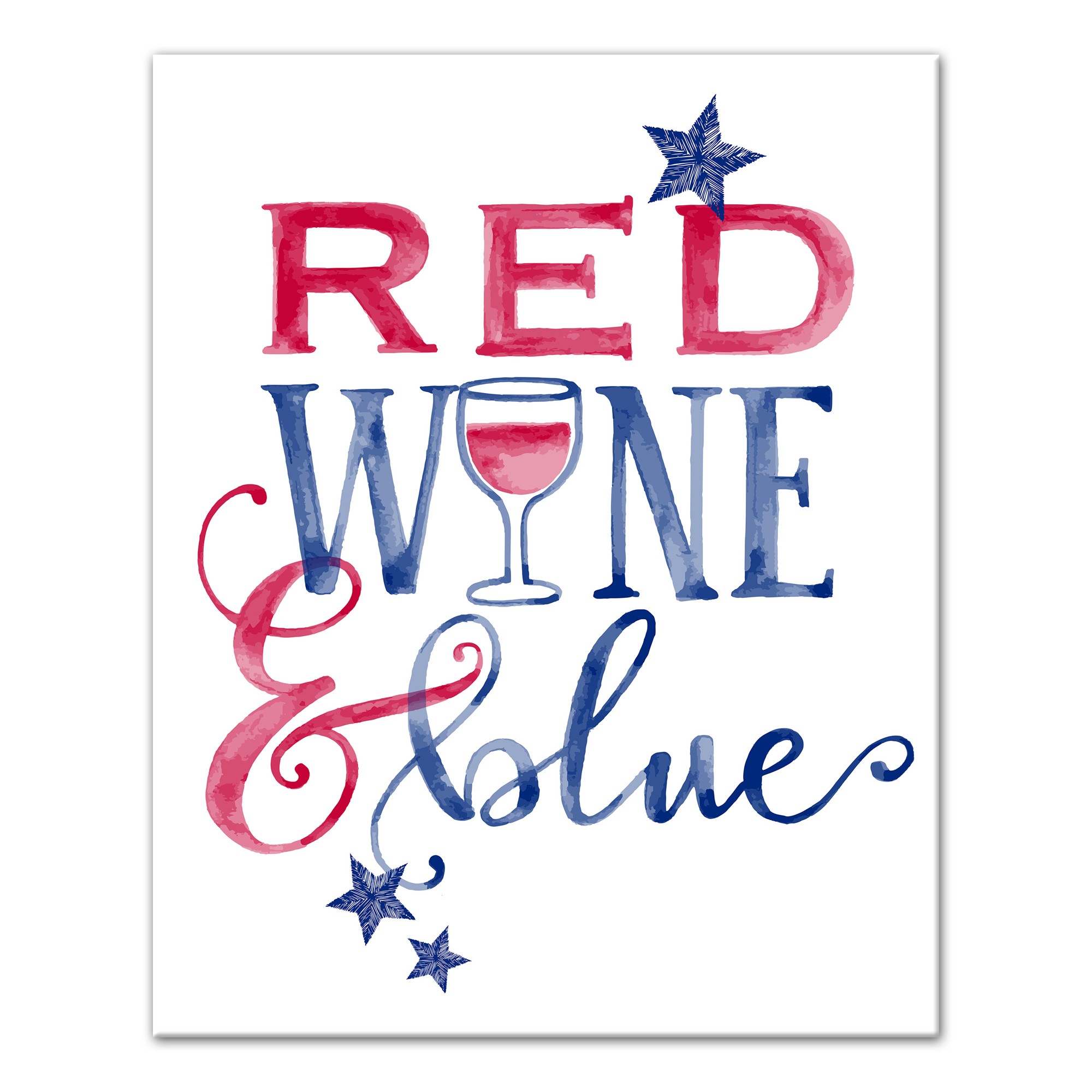 Watercolor Red Wine and Blue 16x20 Canvas Wall Art