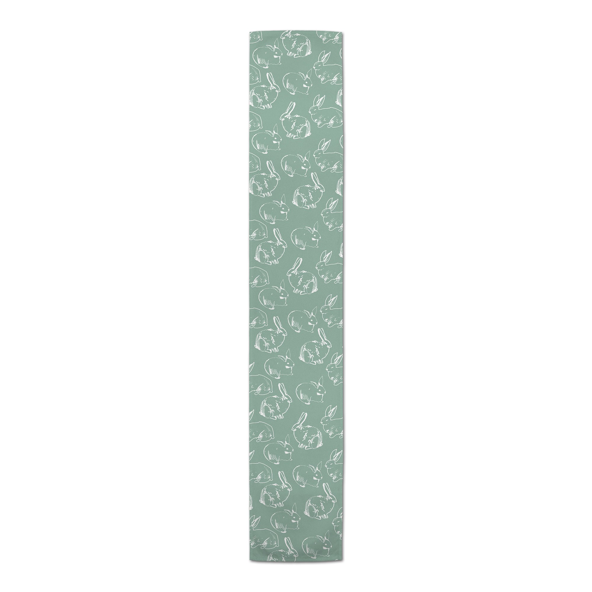 Green Bunny Sketched Pattern 16x90 Poly Twill Table Runner