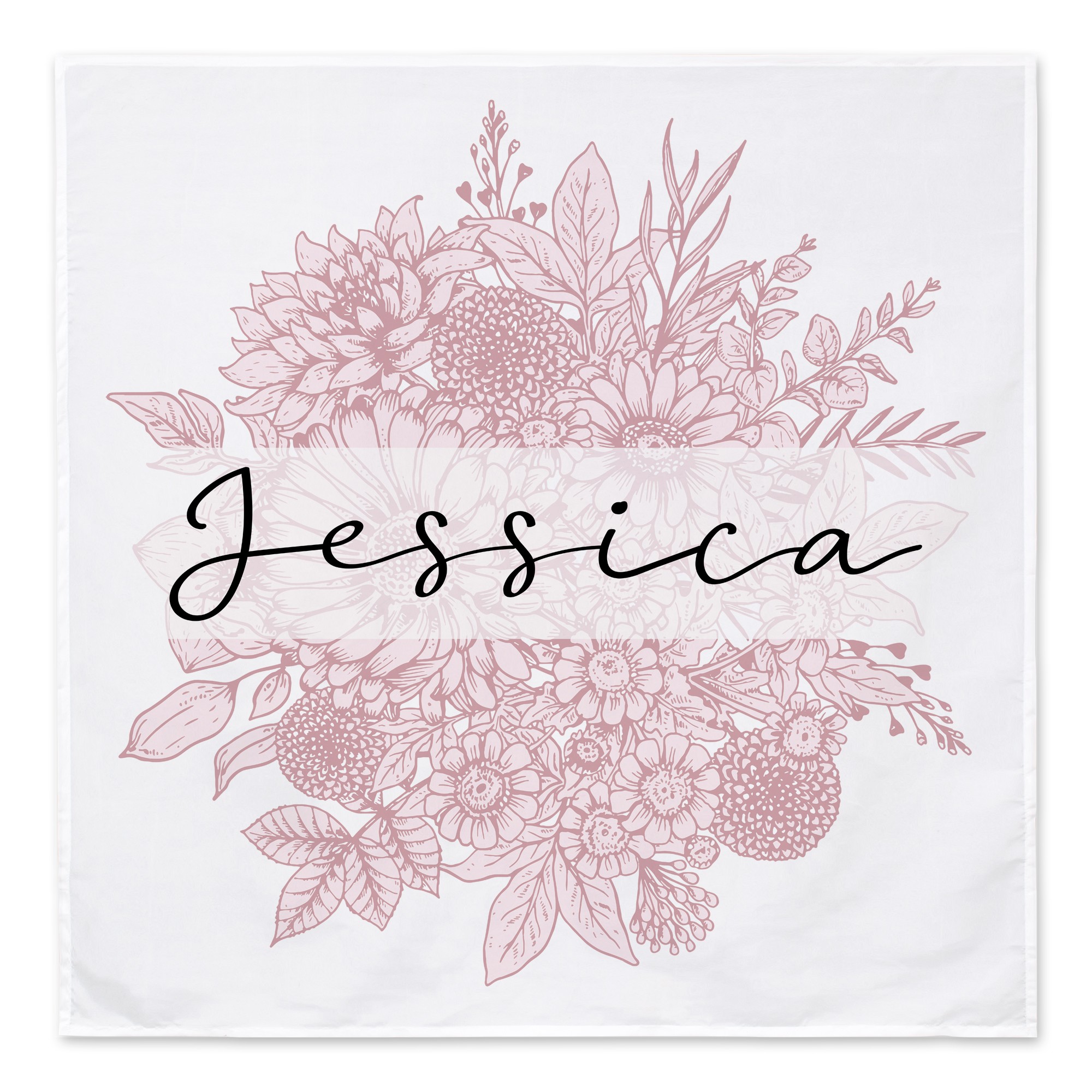Blush Floral Sketch Personalized 57x57 Personalized Tapestry