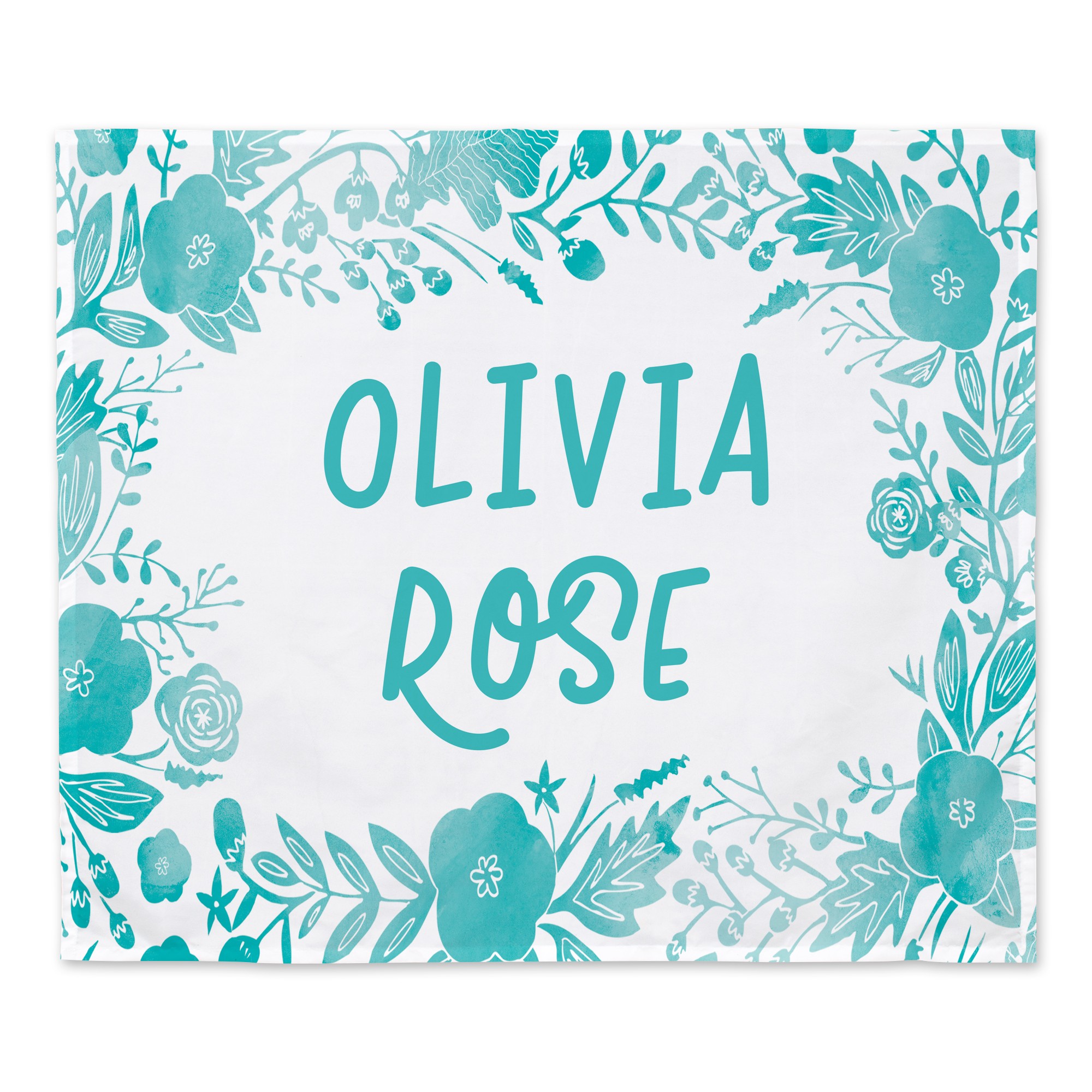 Teal Personalized Floral 30x40 Tapestry