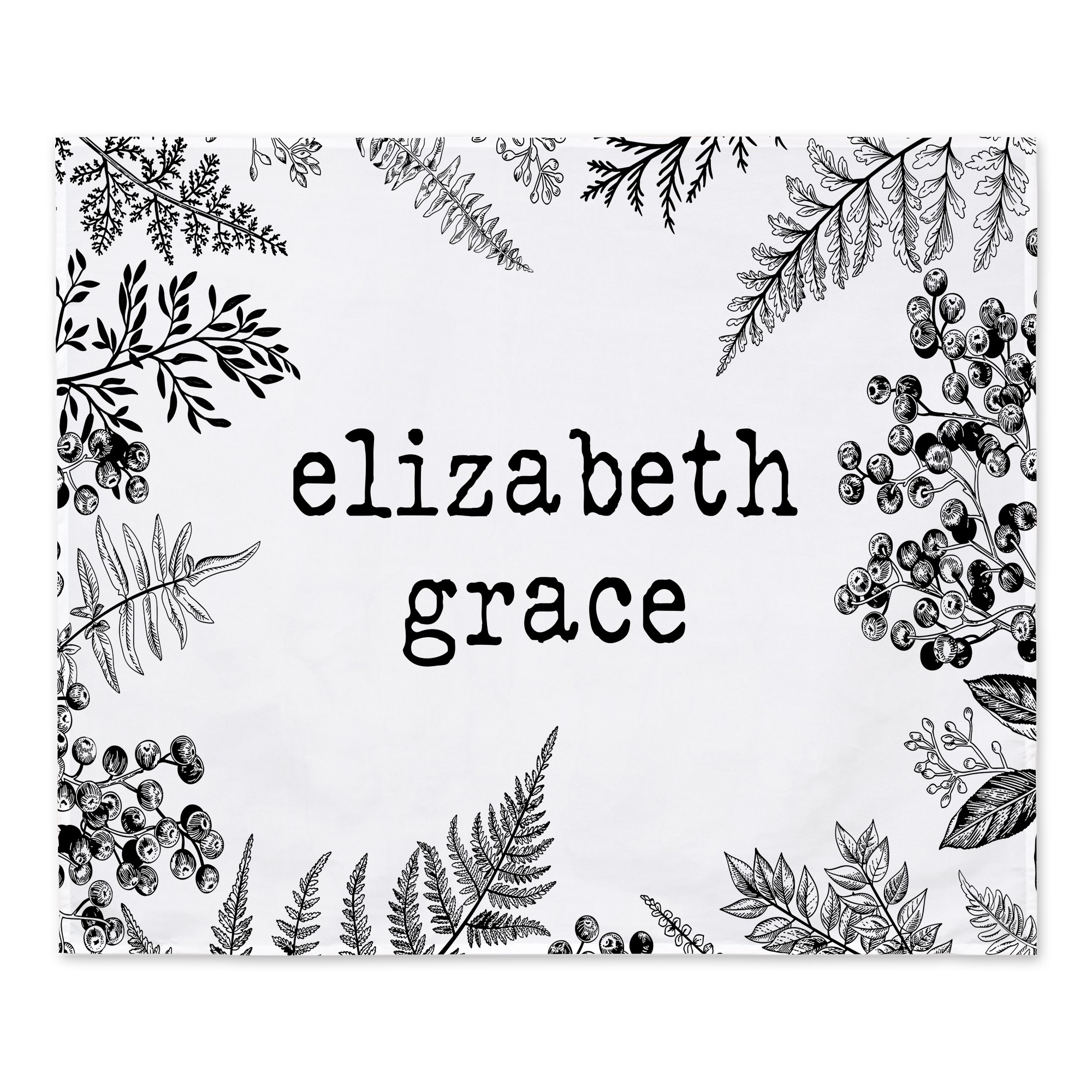 Black and White Personalized Botanicals 50x60 Personalized Tapestry